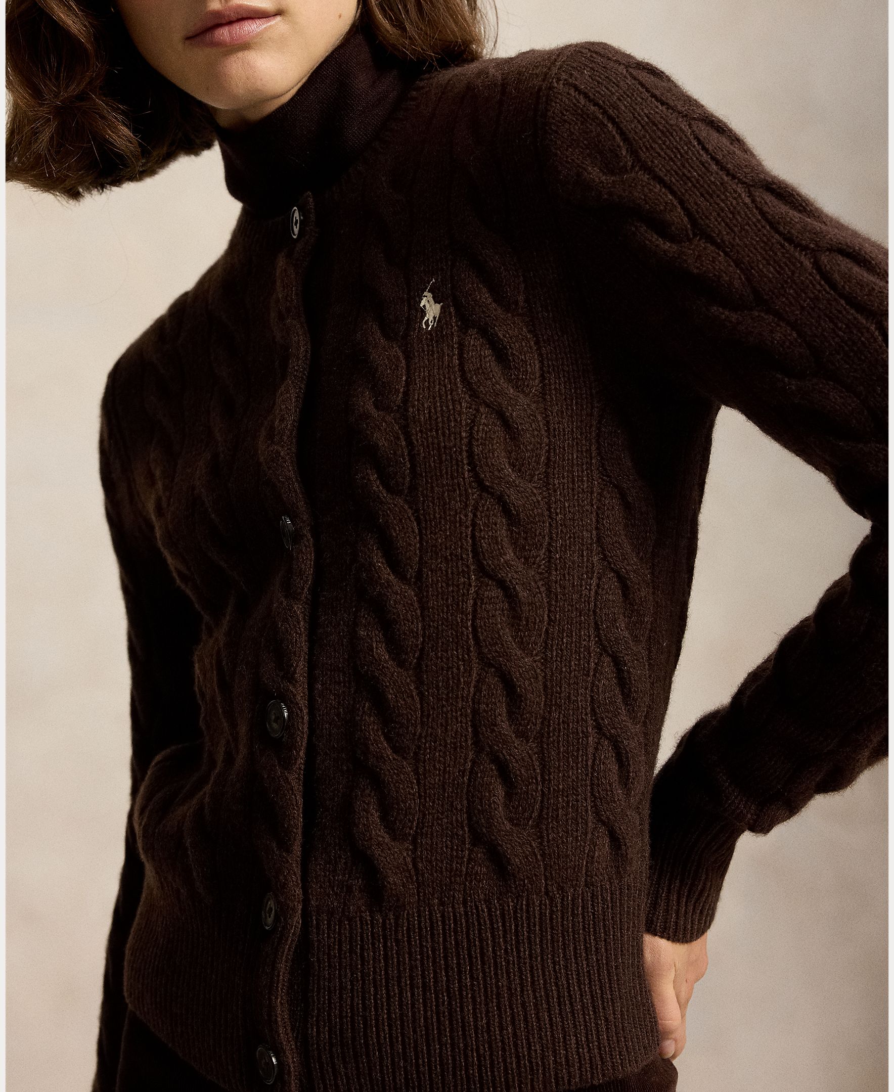 Cárdigan de mujer de lana y cashmere en punto de ochos - Polo Ralph Lauren - Marrón oscuro Marrón oscuro-4