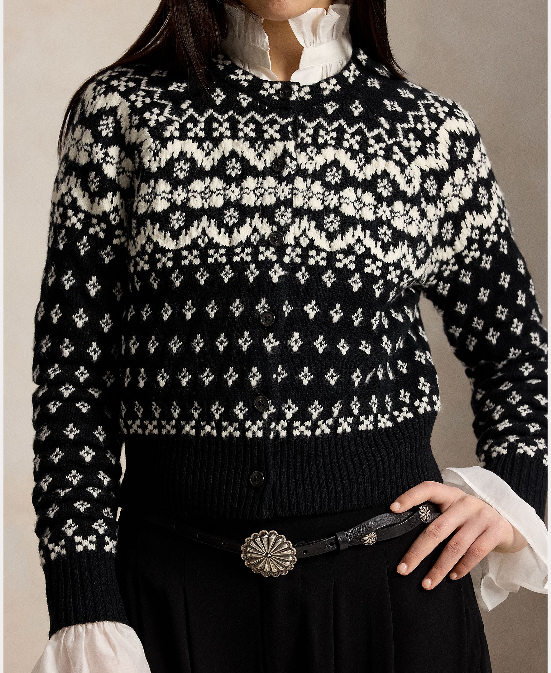 Cárdigan de mujer de lana y algodón con diseño Fair Isle - Polo Ralph Lauren - Negro Negro-4