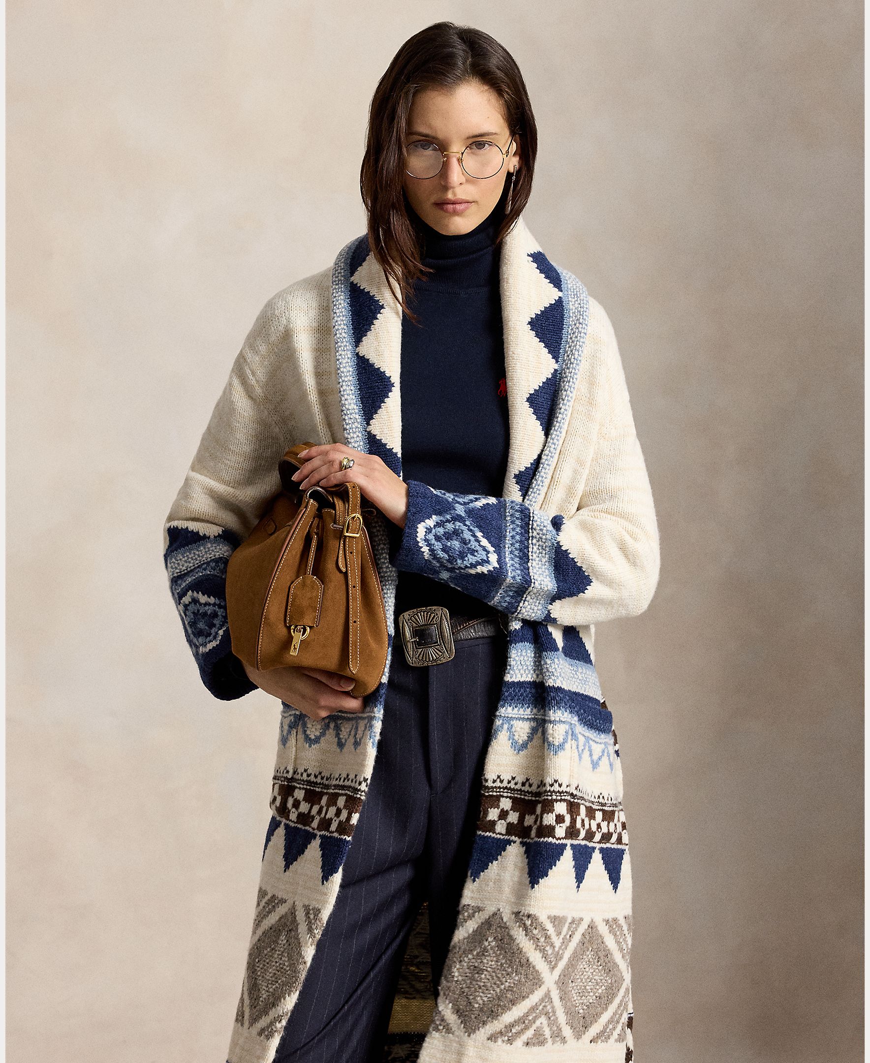 Cardigan de Lã com Gola Tipo Xaile Cru-3