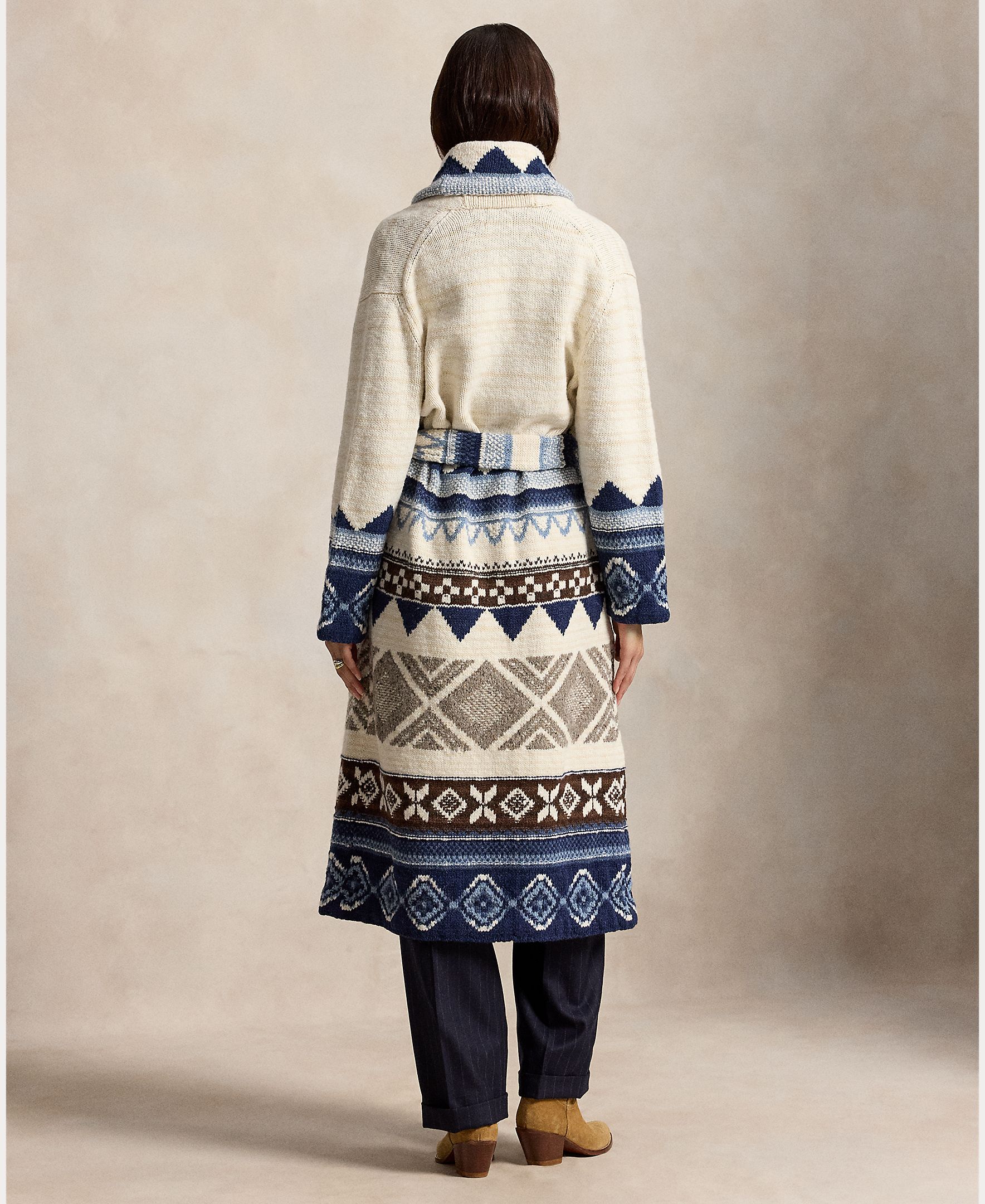 Cardigan de Lã com Gola Tipo Xaile Cru-4