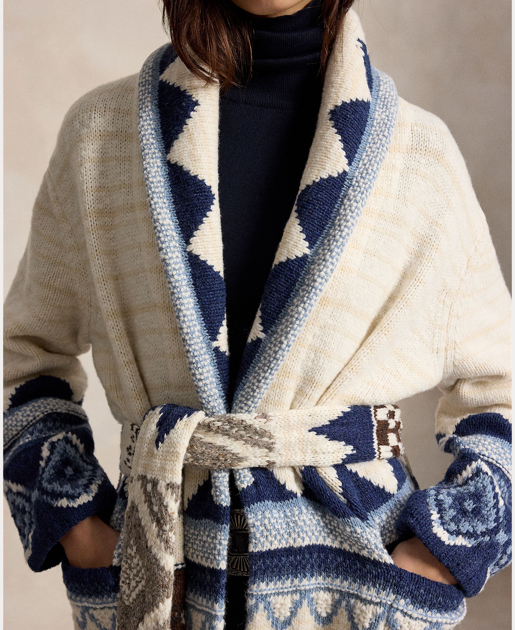 Cardigan de Lã com Gola Tipo Xaile Cru-5