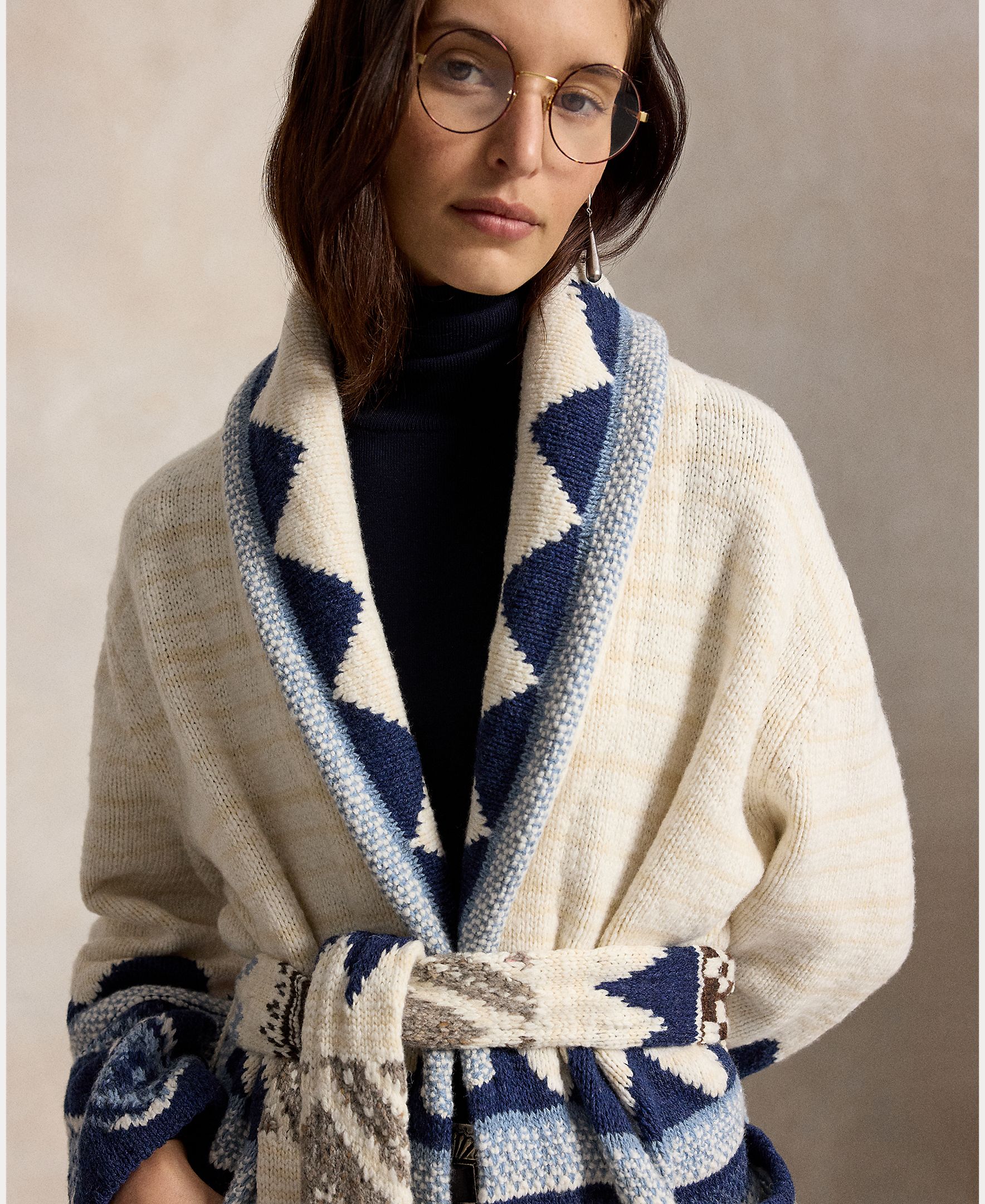 Cardigan de Lã com Gola Tipo Xaile Cru-6