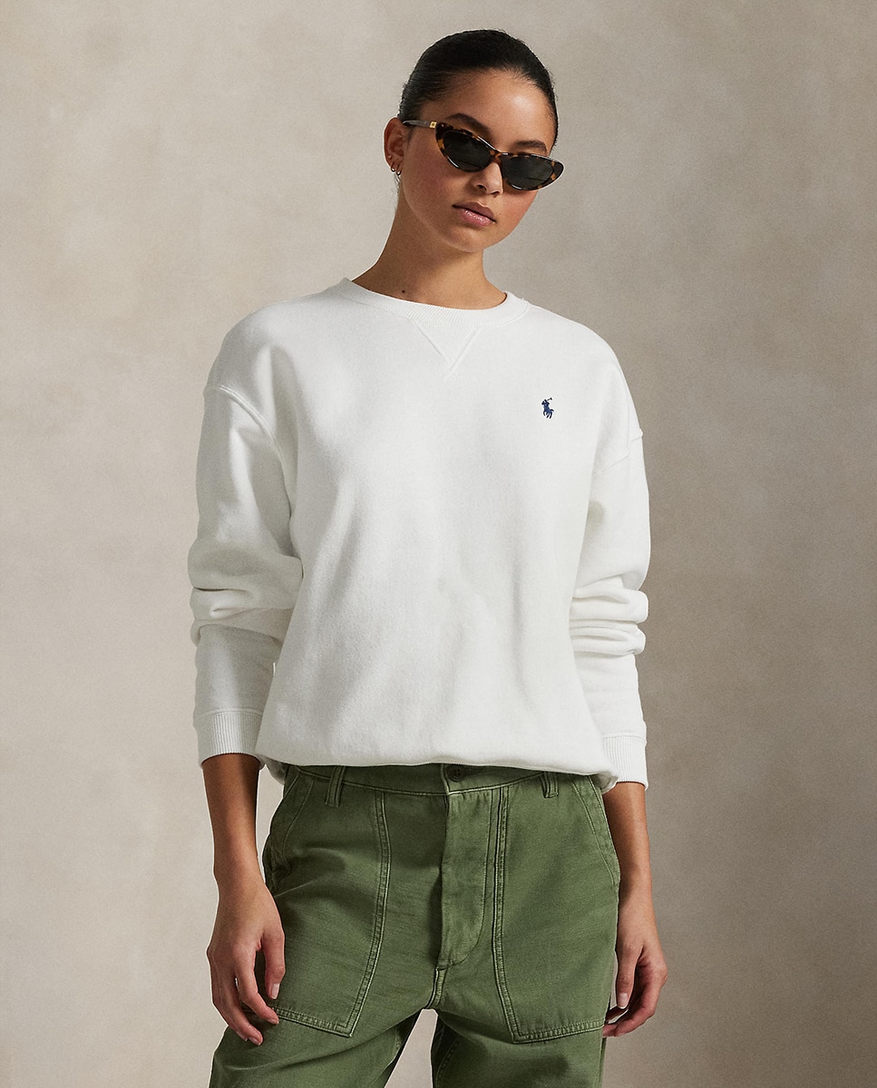 Sweatshirt de Algodão com Decote Redondo Branco-1