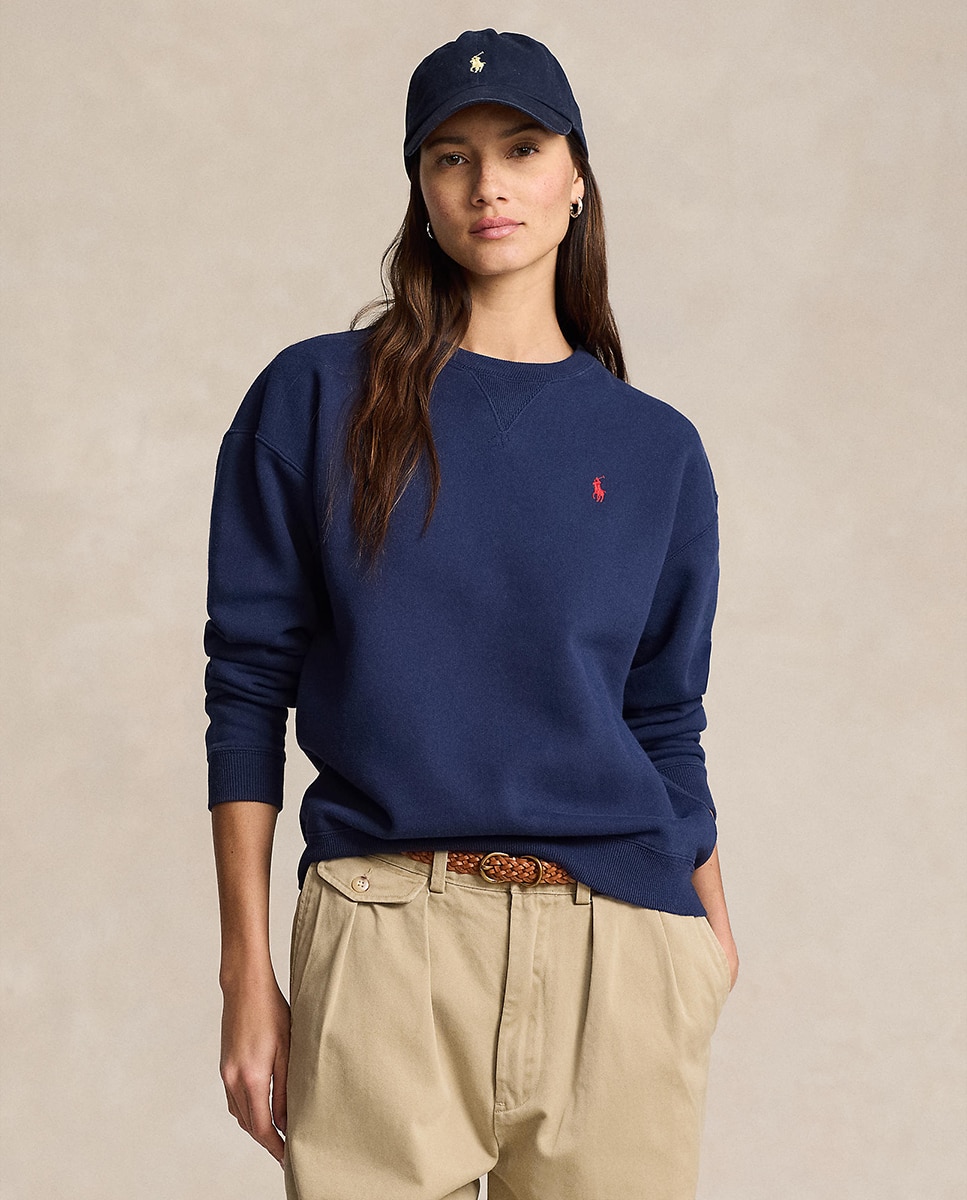 Sweatshirt de Algodão com Decote Redondo Azul-marinho-1