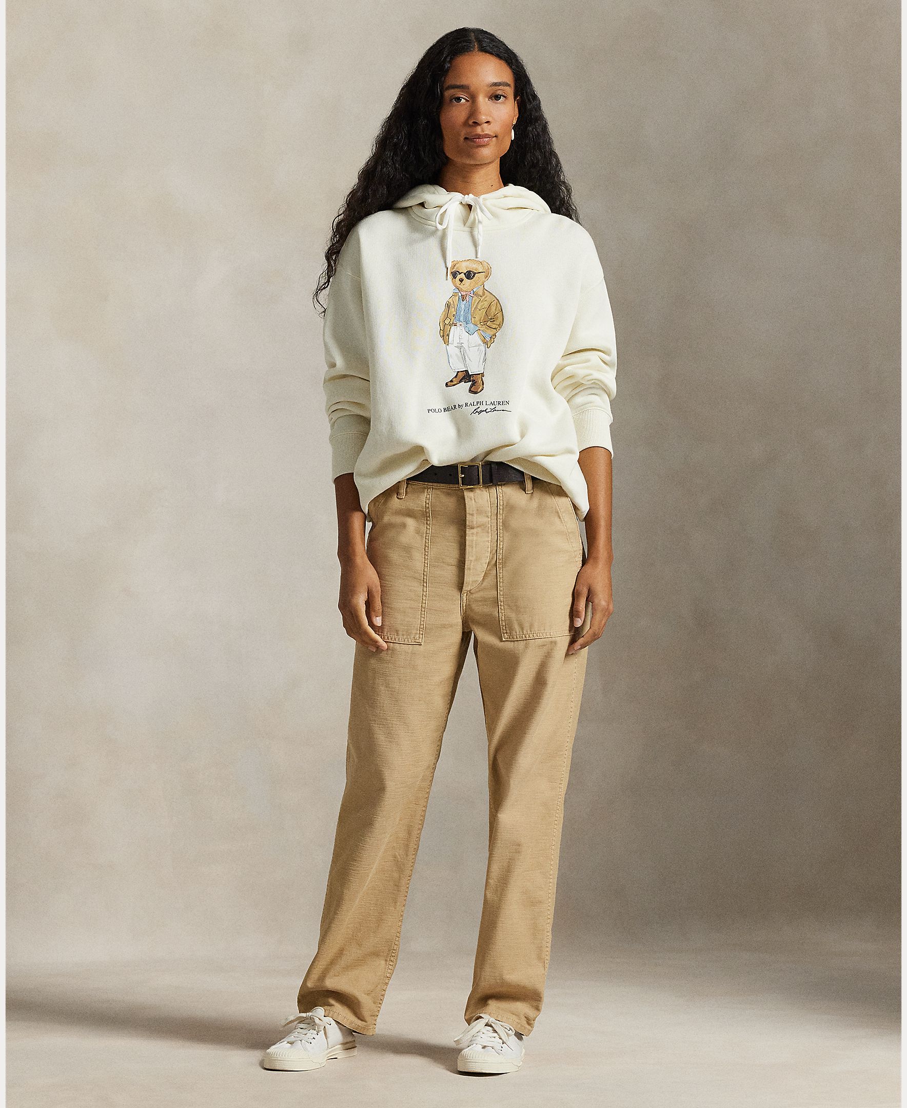 Sweatshirt com Capuz de Felpa com Polo Bear Natural-5