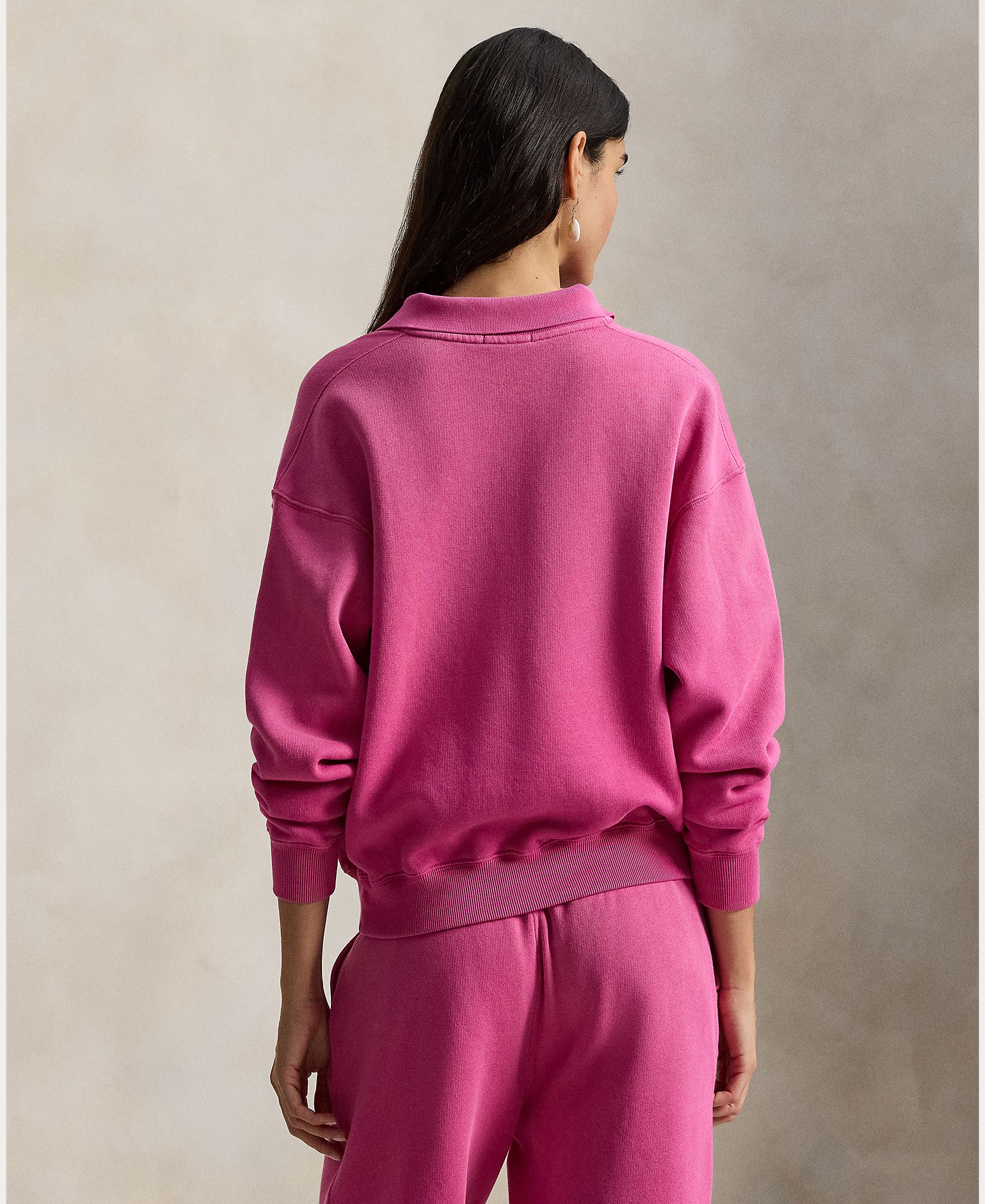 Camisola de Malha de Felpa com Colarinho de Polo Rosa-2