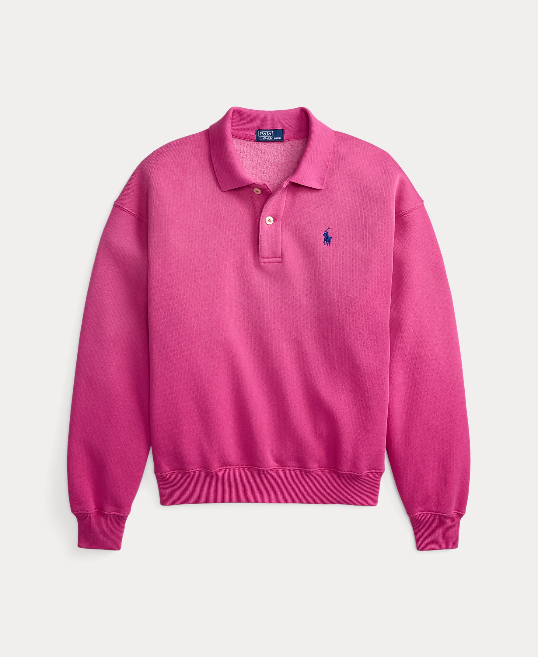 Camisola de Malha de Felpa com Colarinho de Polo Rosa-4