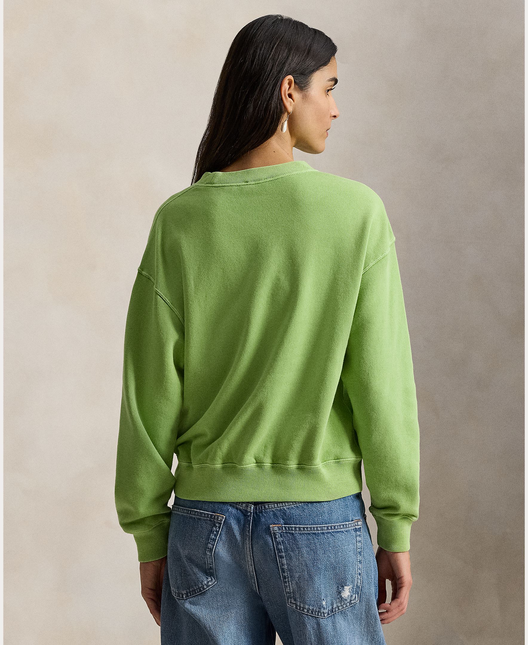 Sweatshirt de Felpa com Decote Redondo Verde-2