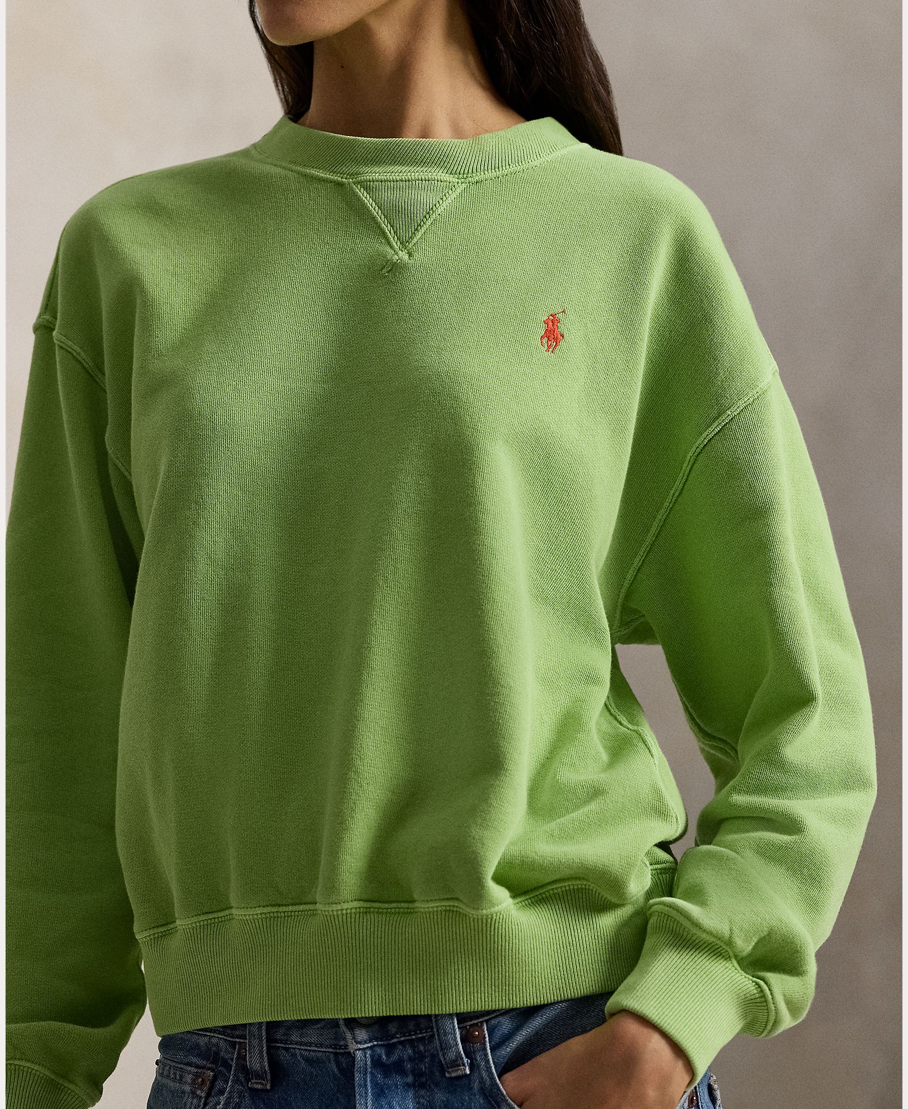 Sweatshirt de Felpa com Decote Redondo Verde-3