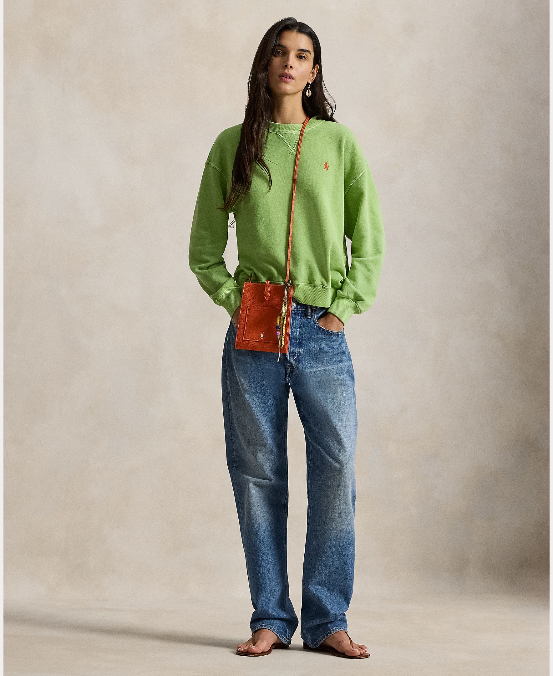 Sweatshirt de Felpa com Decote Redondo Verde-5