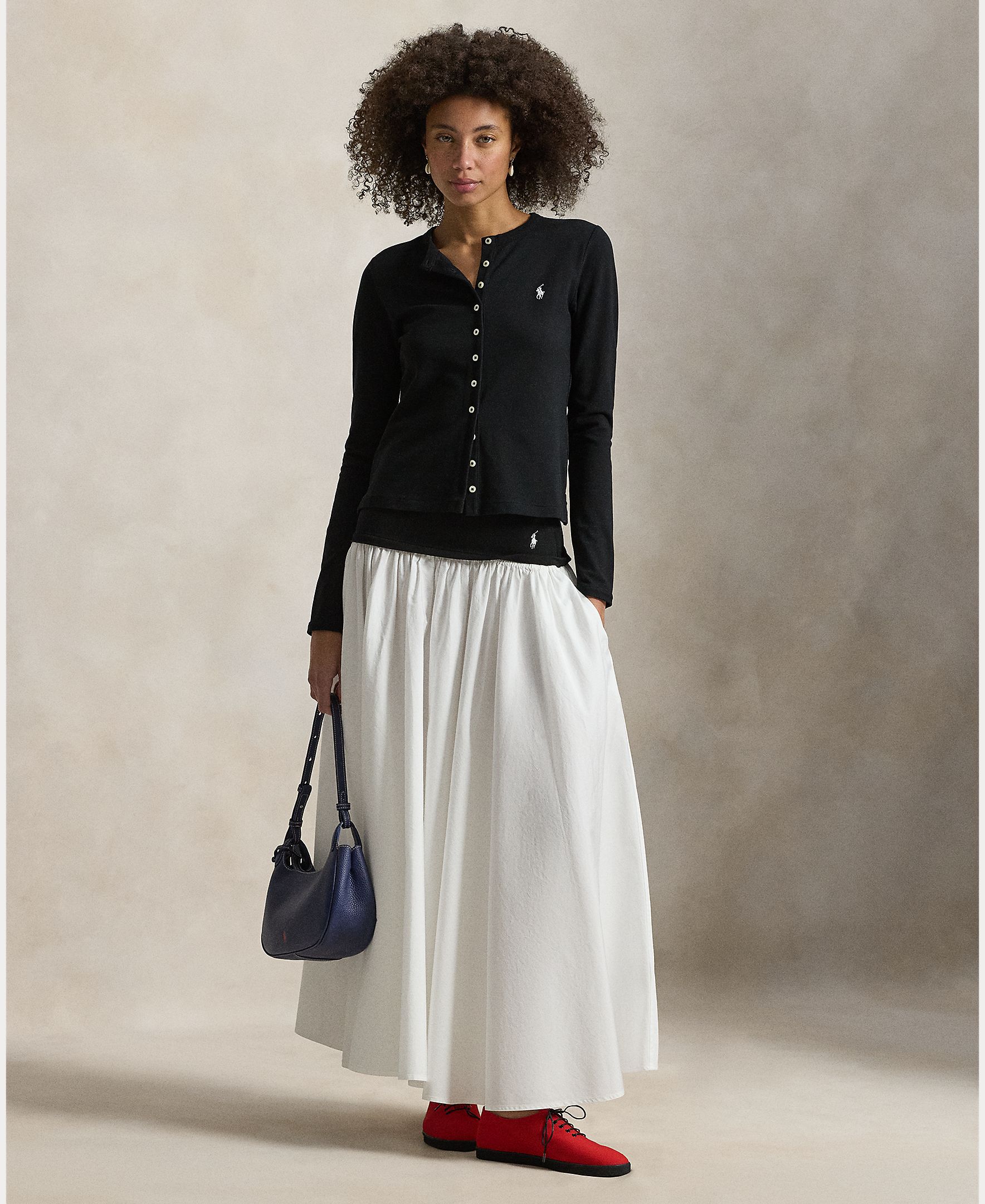 Saia Midi de Algodão com Cintura em Contraste Branco-1