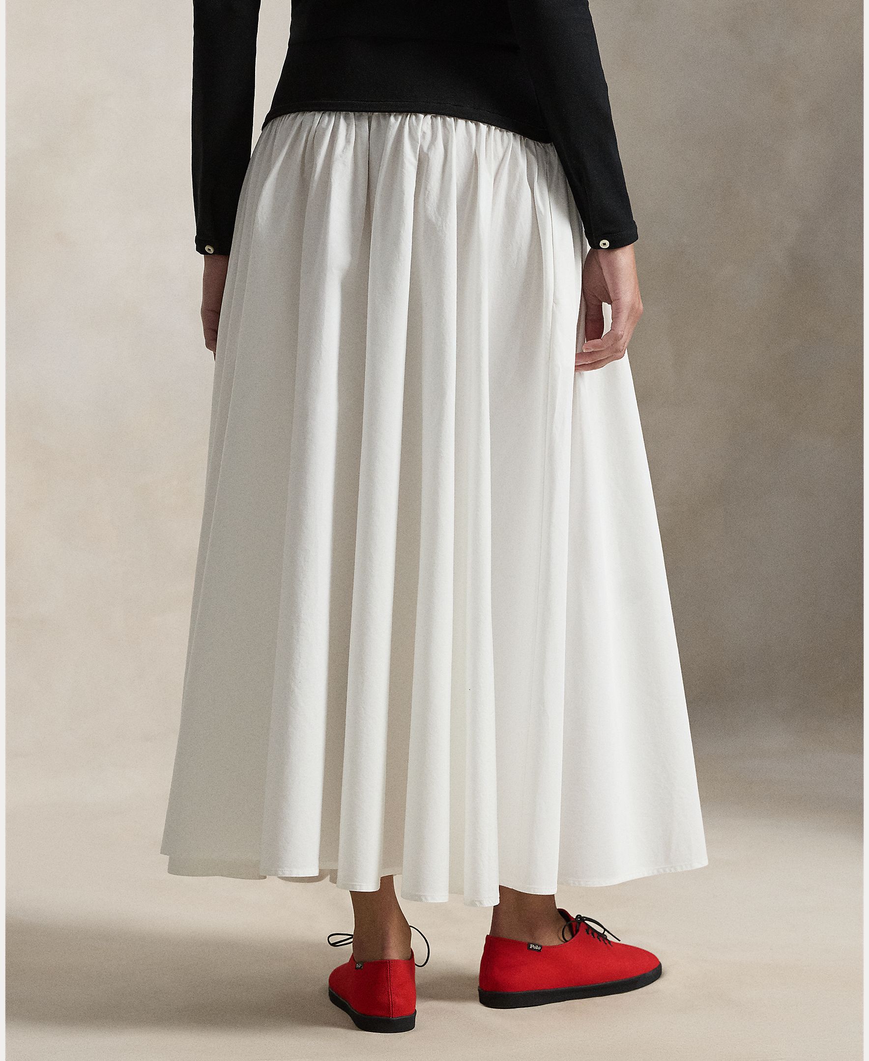 Saia Midi de Algodão com Cintura em Contraste Branco-3