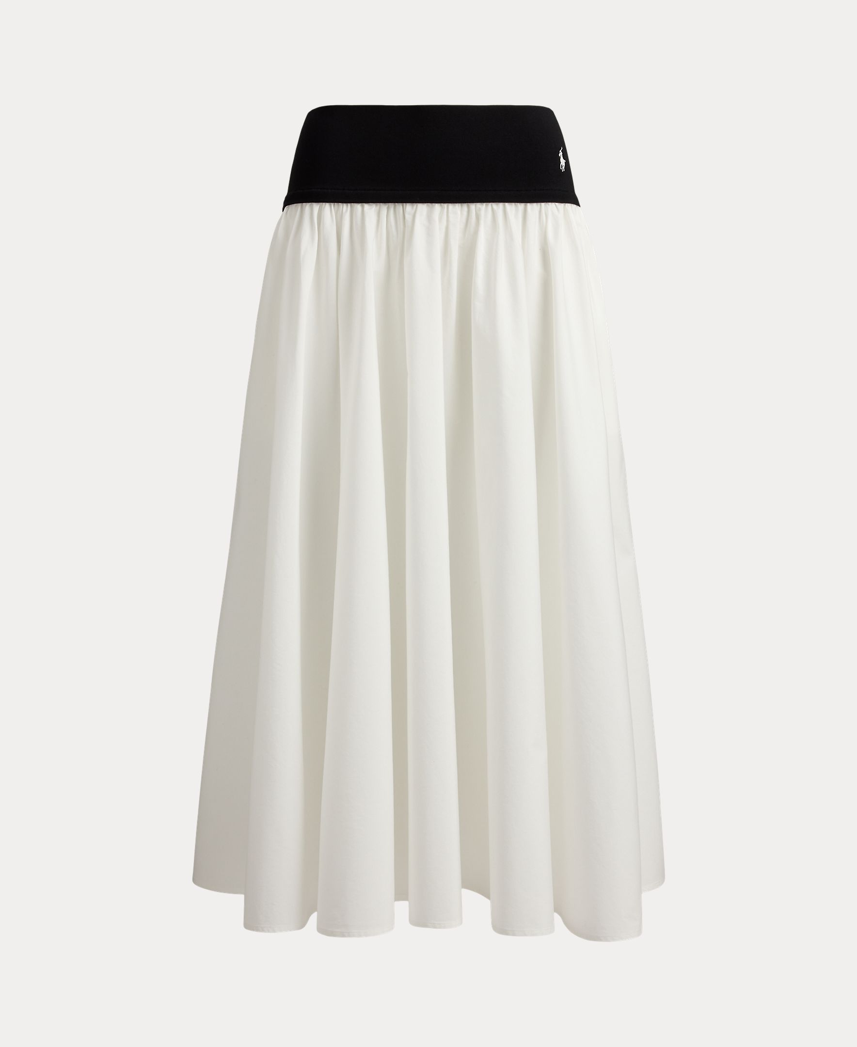 Saia Midi de Algodão com Cintura em Contraste Branco-5