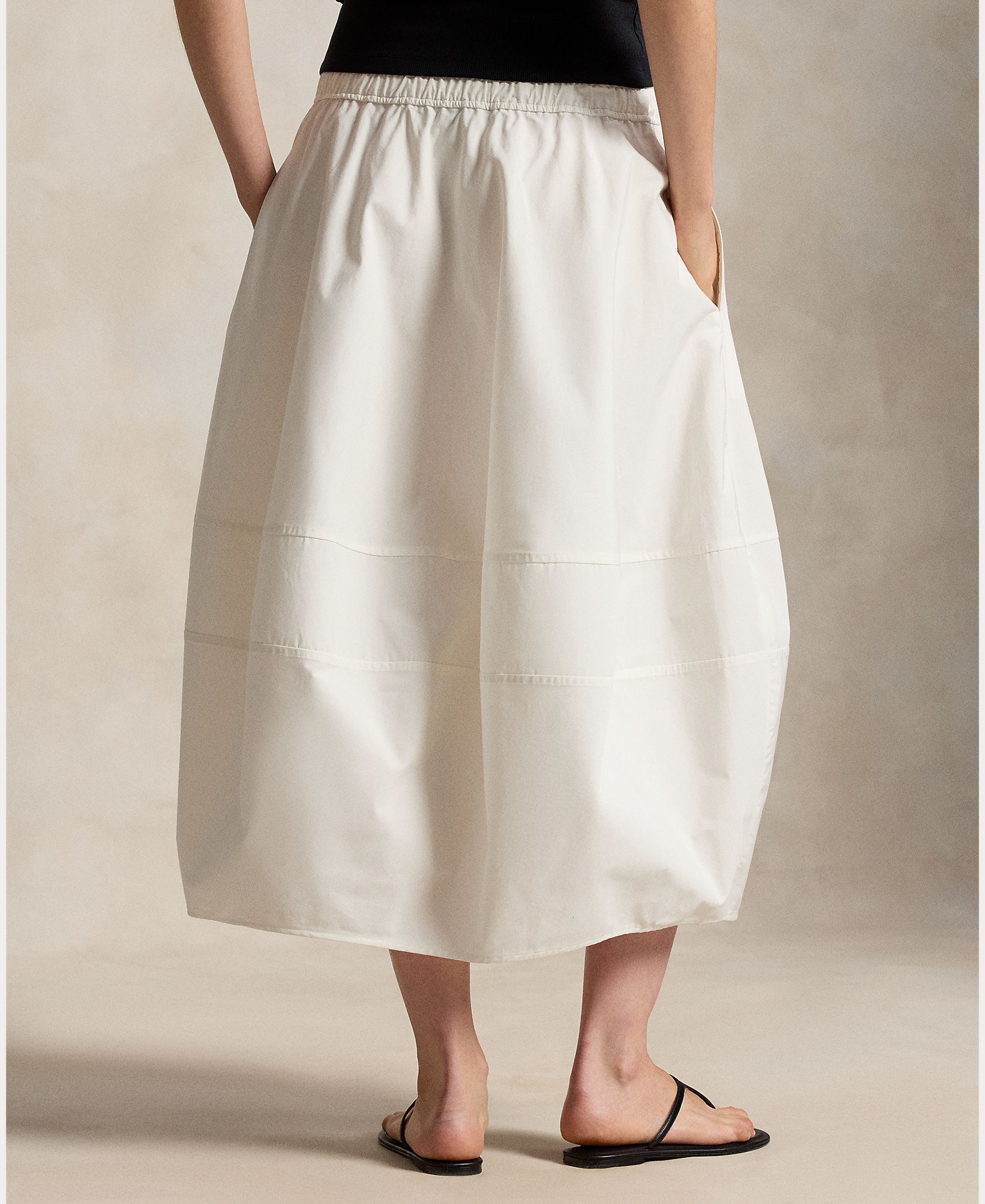 Saia Midi de Algodão com Cintura com Cordão Branco-marfim-4
