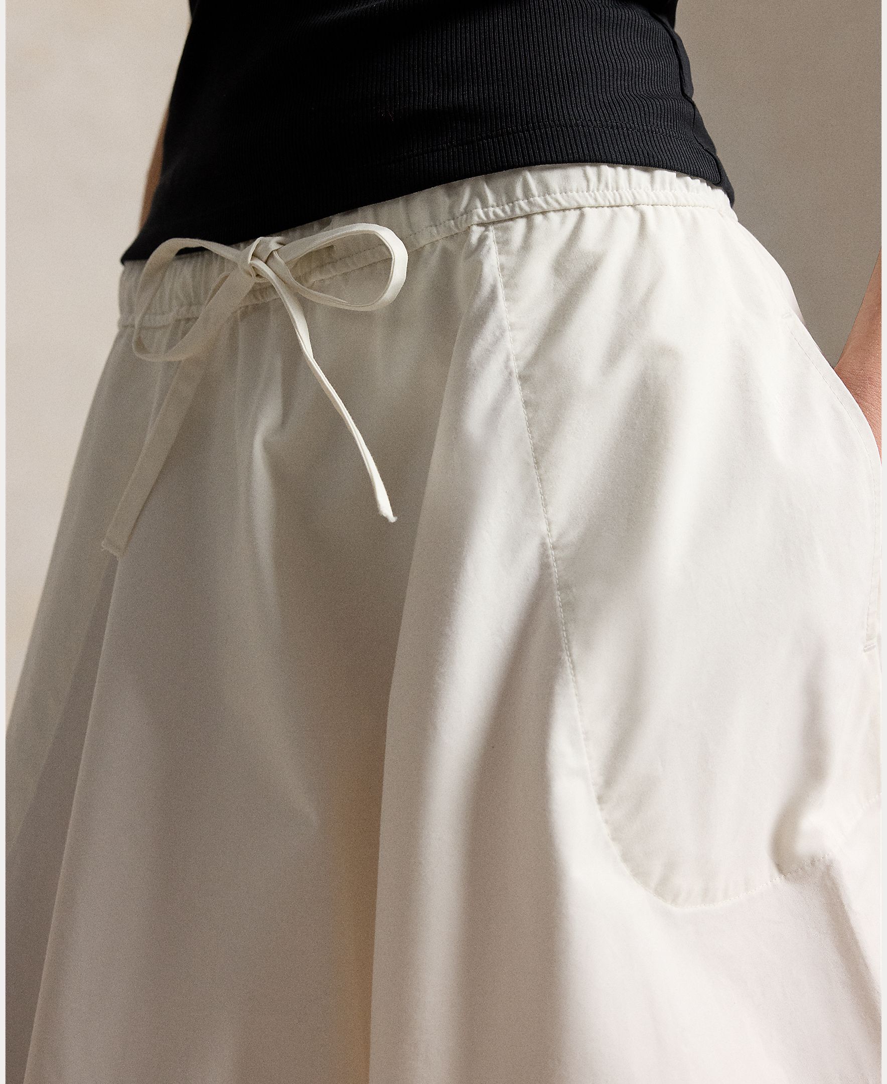 Saia Midi de Algodão com Cintura com Cordão Branco-marfim-5