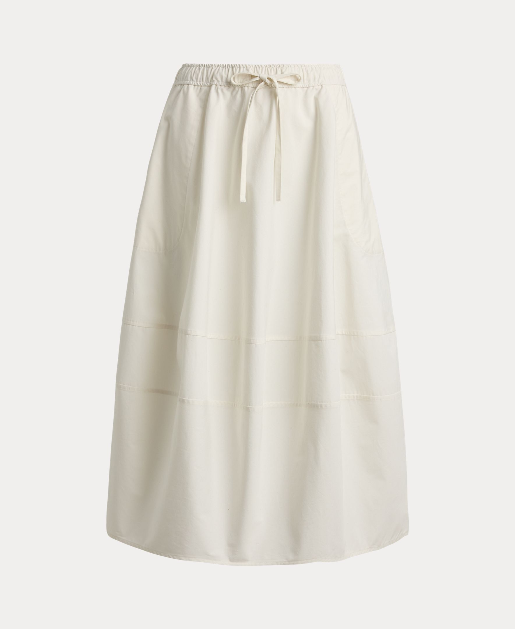 Saia Midi de Algodão com Cintura com Cordão Branco-marfim-6
