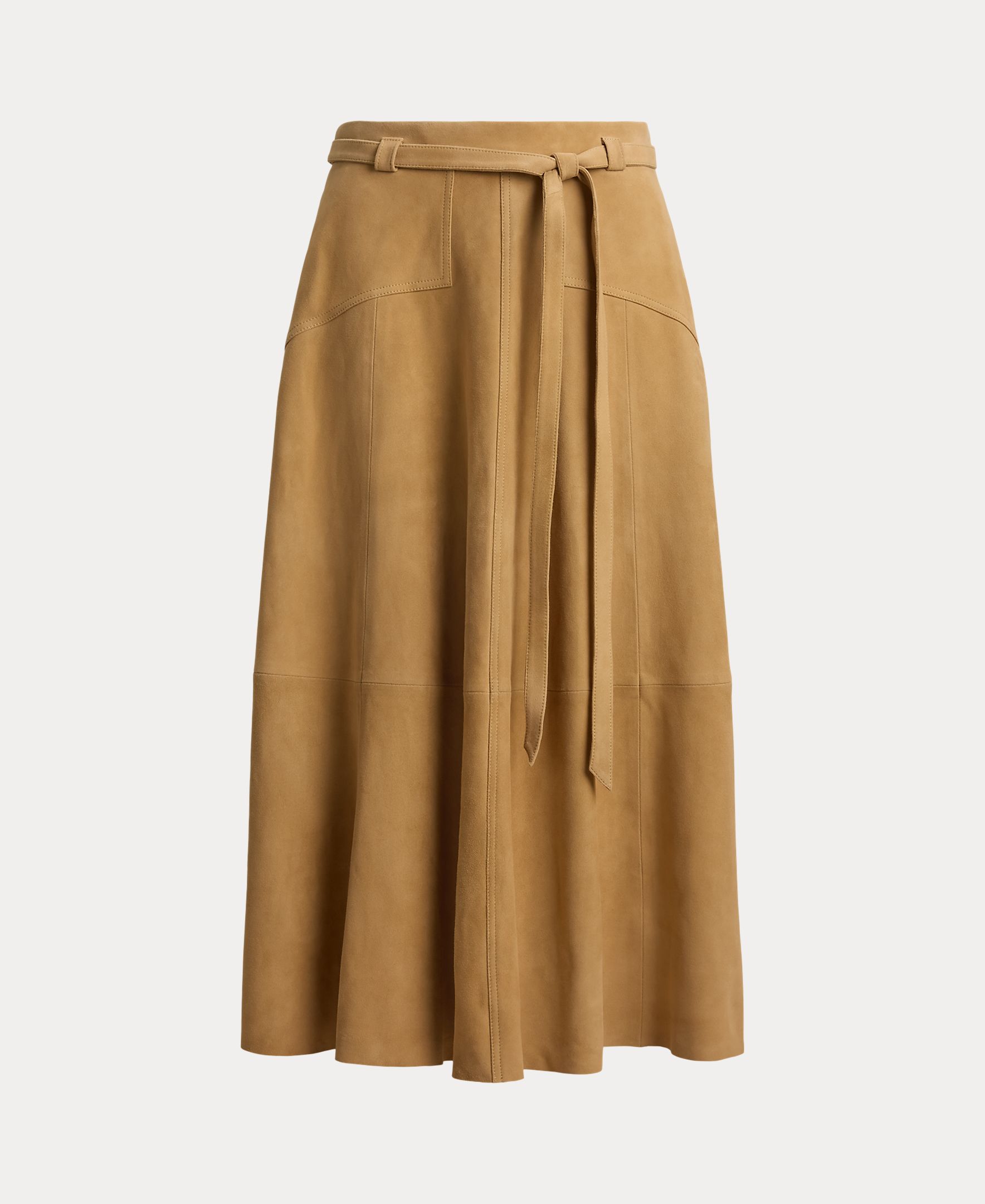 Saia Midi de Camurça com Silhueta Evasê Camel-7