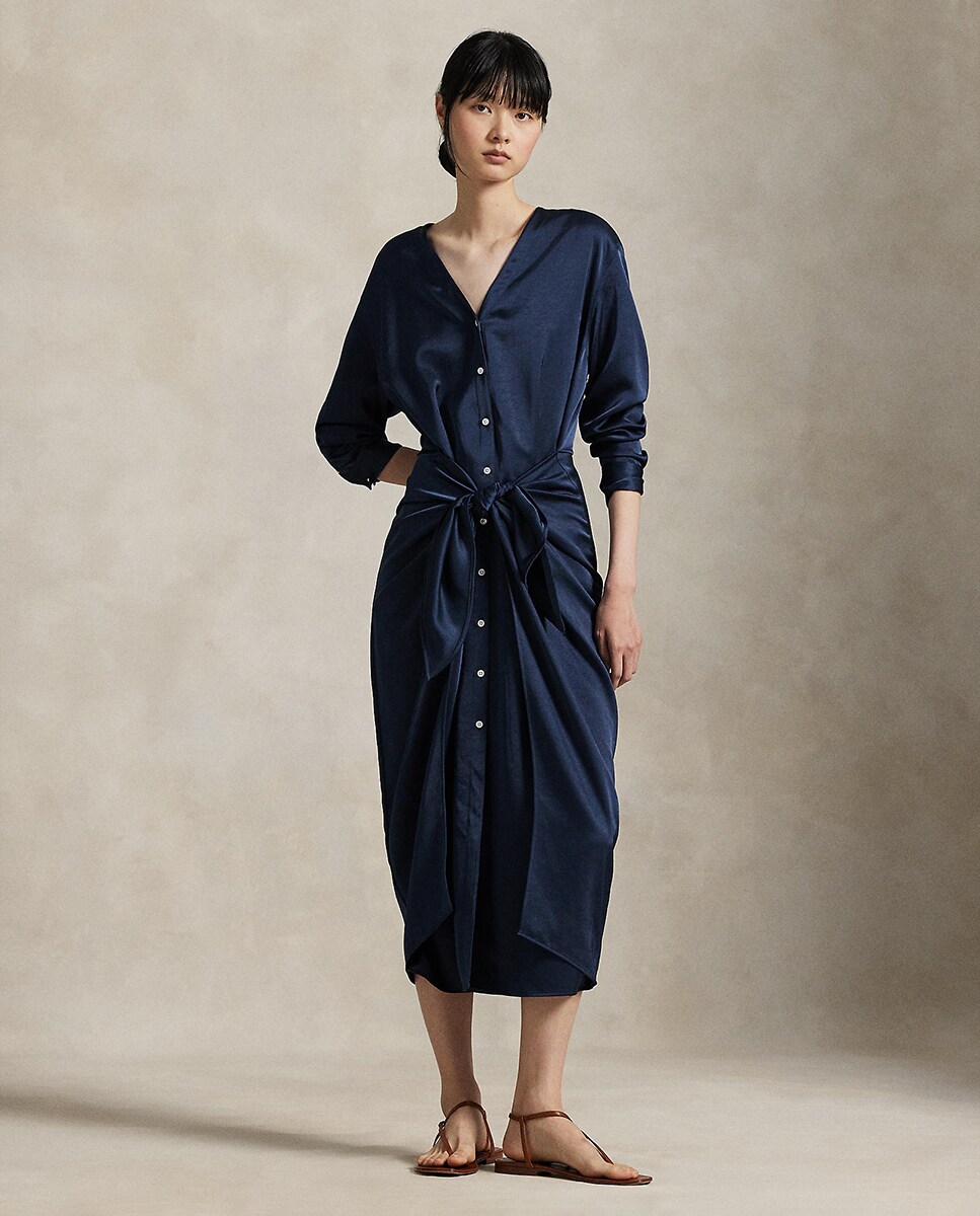 Vestido camisero con lazo en la cadera 34/2 Azul marino