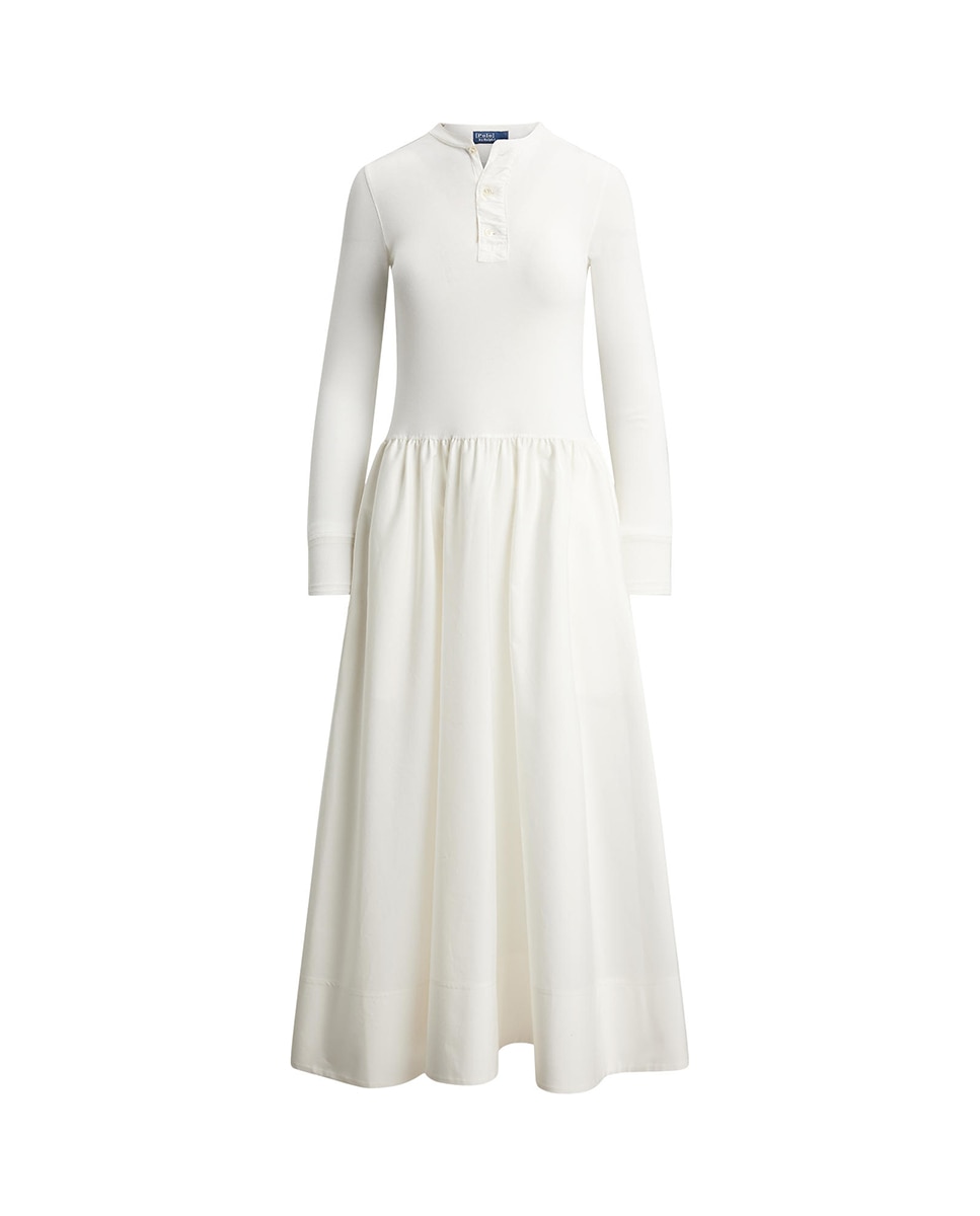 Vestido Henley de Algodão com Manga Comprida Branco-6