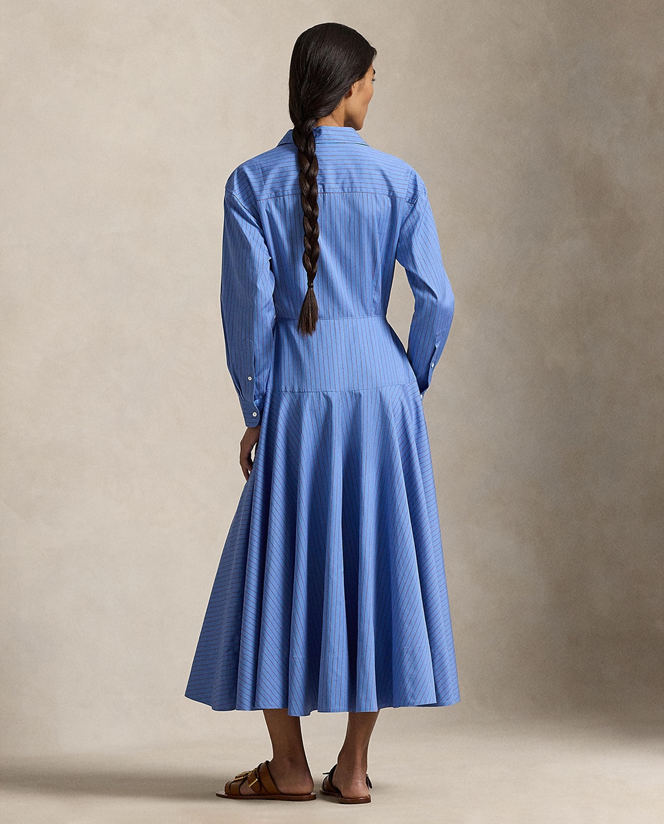 Vestido Camiseiro Midi de Algodão Anil-3