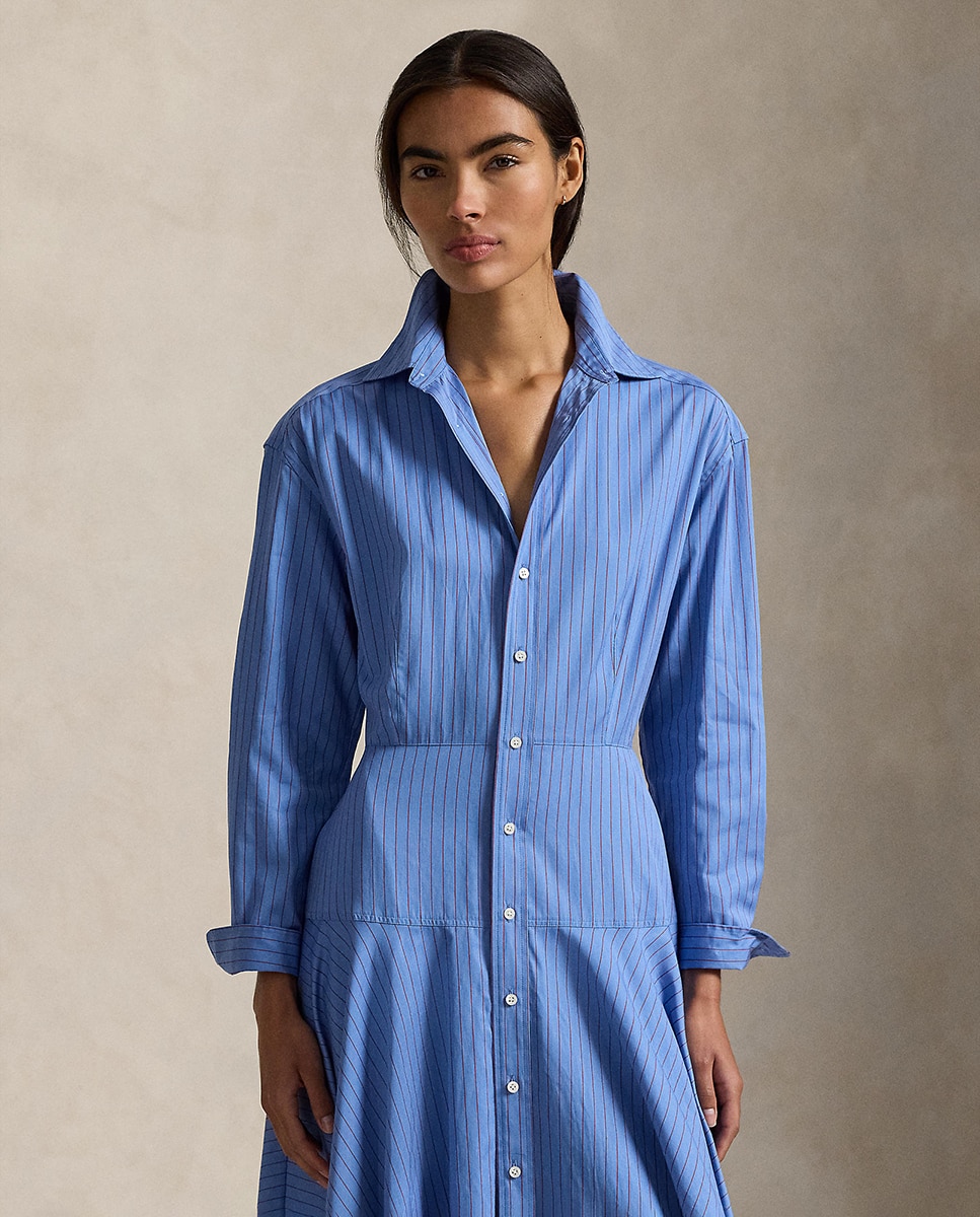 Vestido Camiseiro Midi de Algodão Anil-4