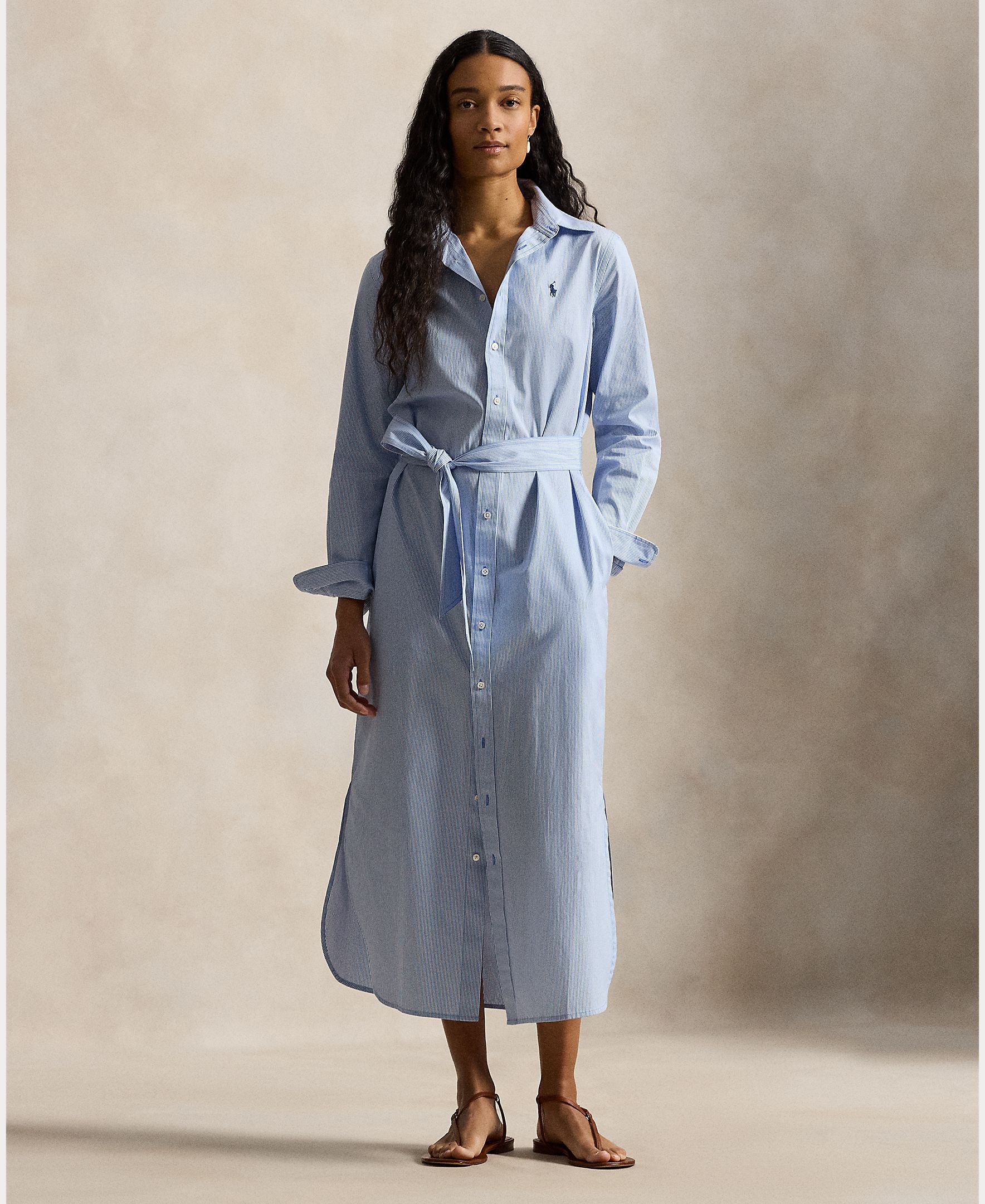 Imagem 0 de Vestido Midi de Algodão com Cinto