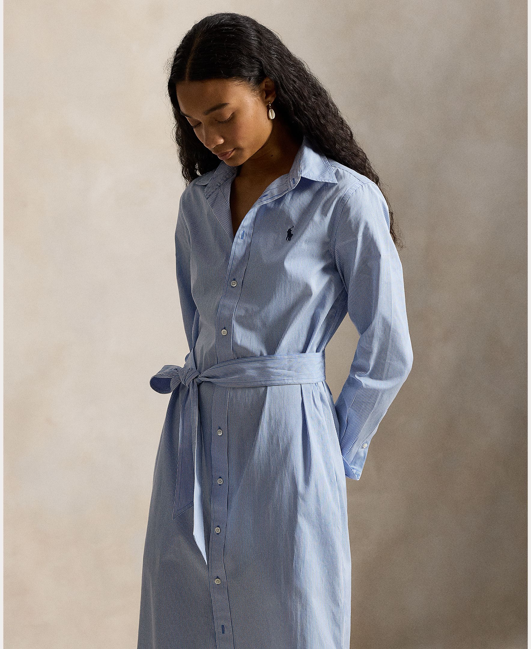 Vestido Midi de Algodão com Cinto Azul-claro-2