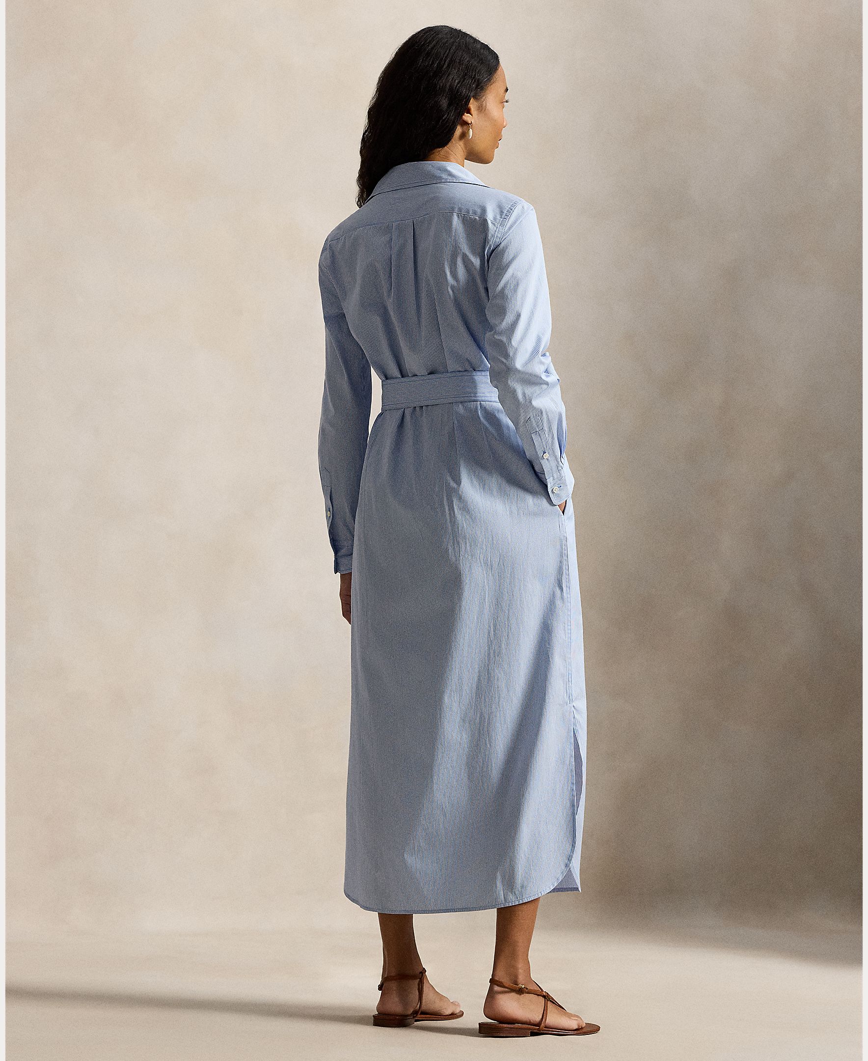 Vestido Midi de Algodão com Cinto Azul-claro-3