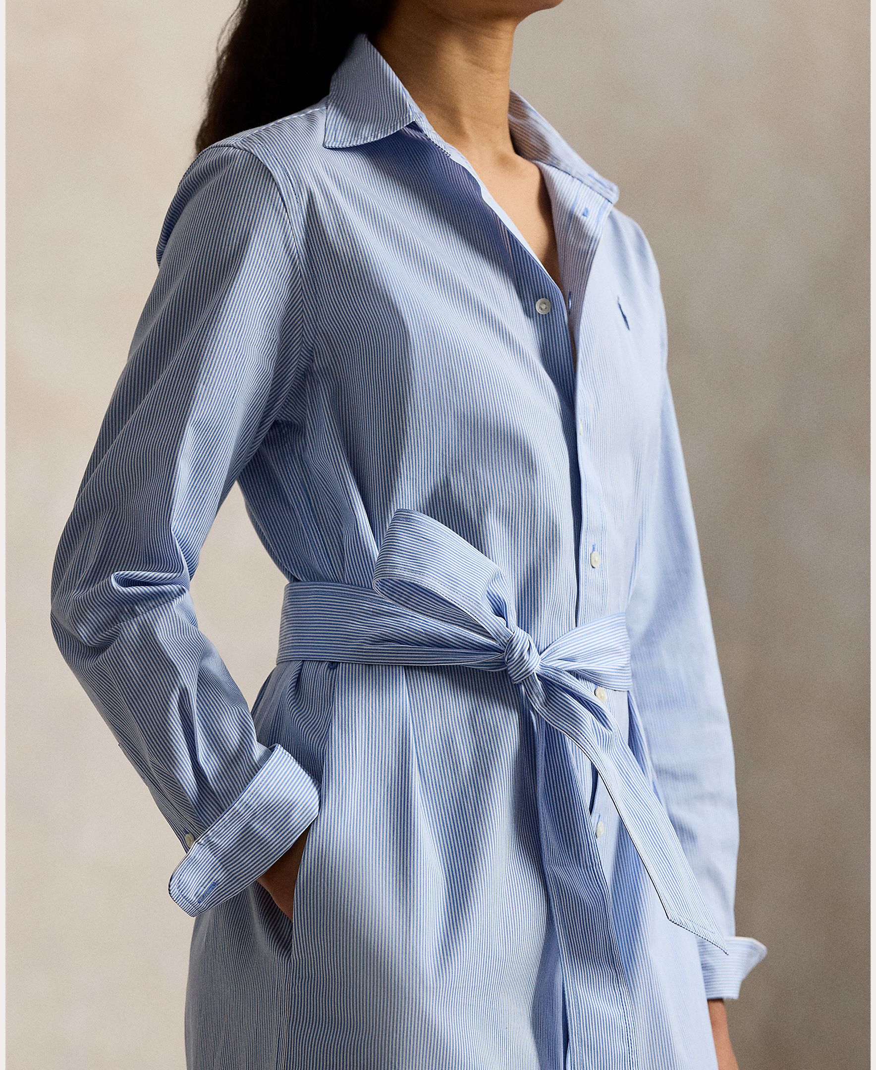 Vestido Midi de Algodão com Cinto Azul-claro-4