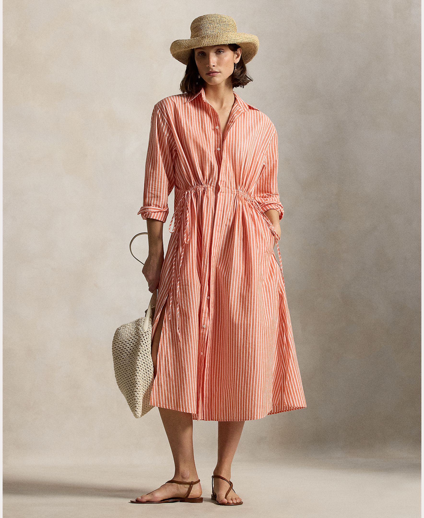 Vestido Camiseiro de Algodão e Linho Rosa-1