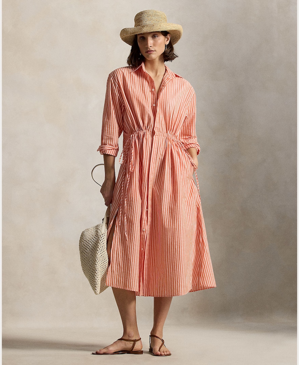 Imagen 0 de Vestido camisero de algodón y lino Rosa