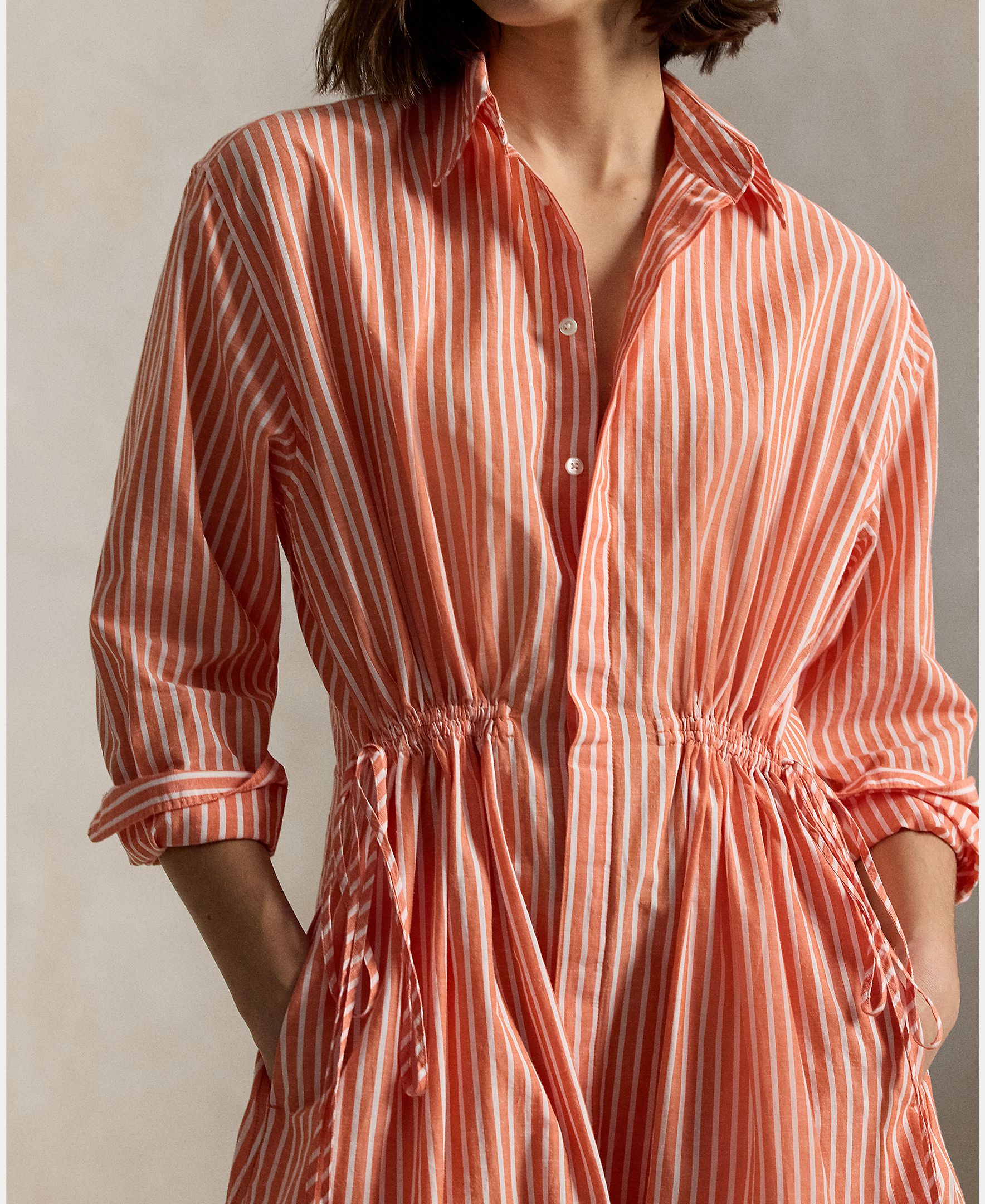 Vestido Camiseiro de Algodão e Linho Rosa-4