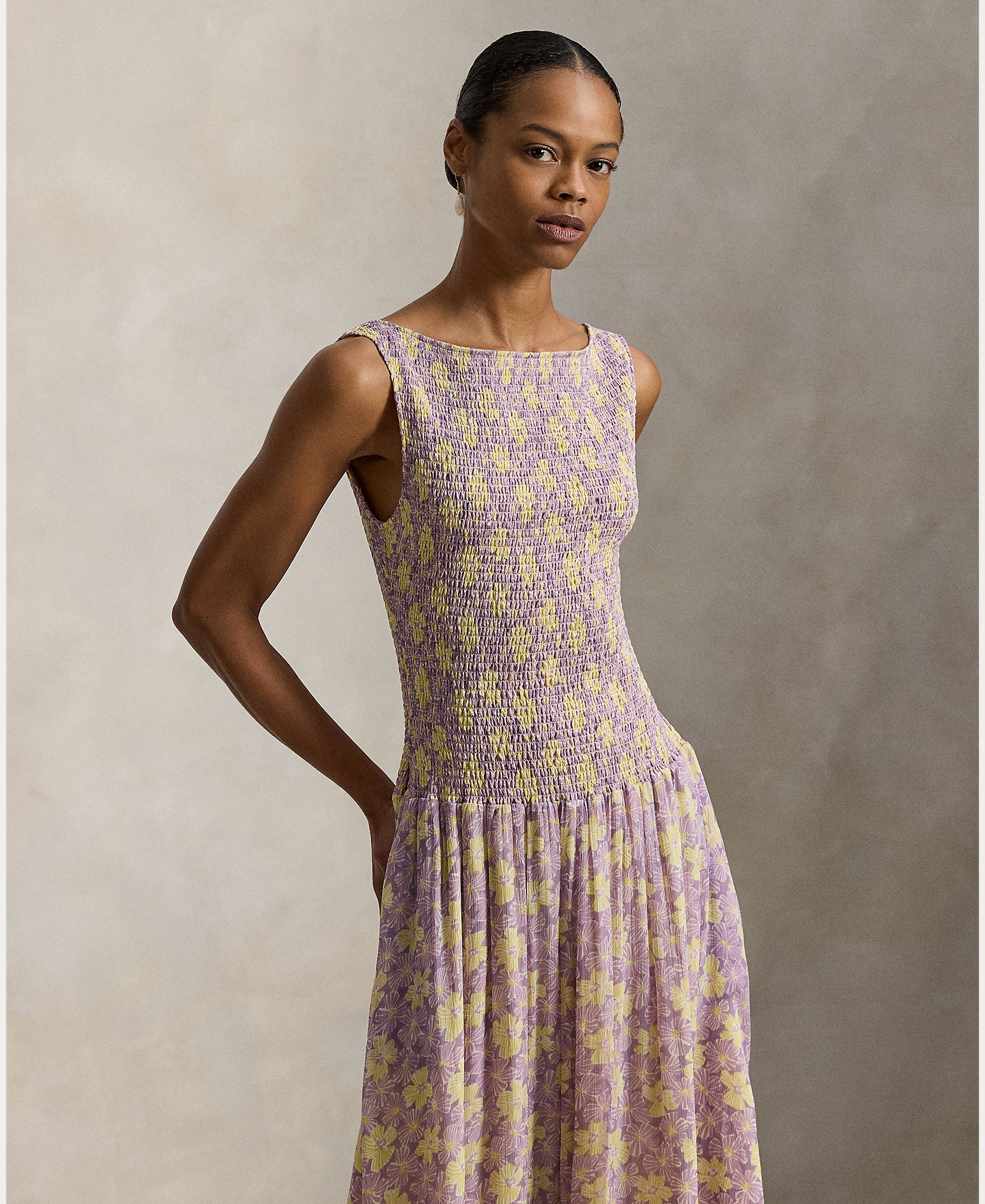 Vestido Midi com Mangas e Estampado Lilás-2