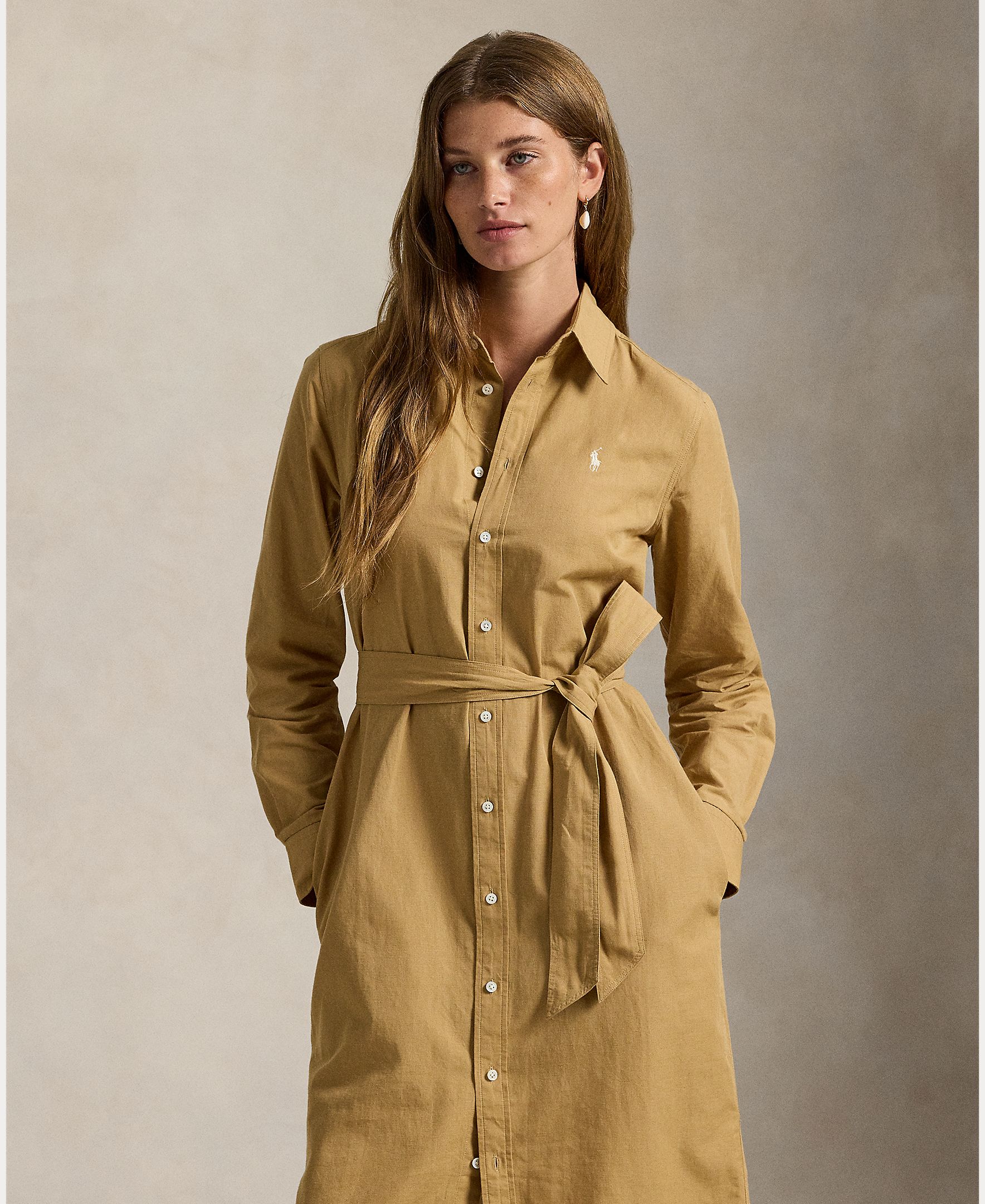 Vestido Camiseiro de Algodão e Linho Caramelo-3