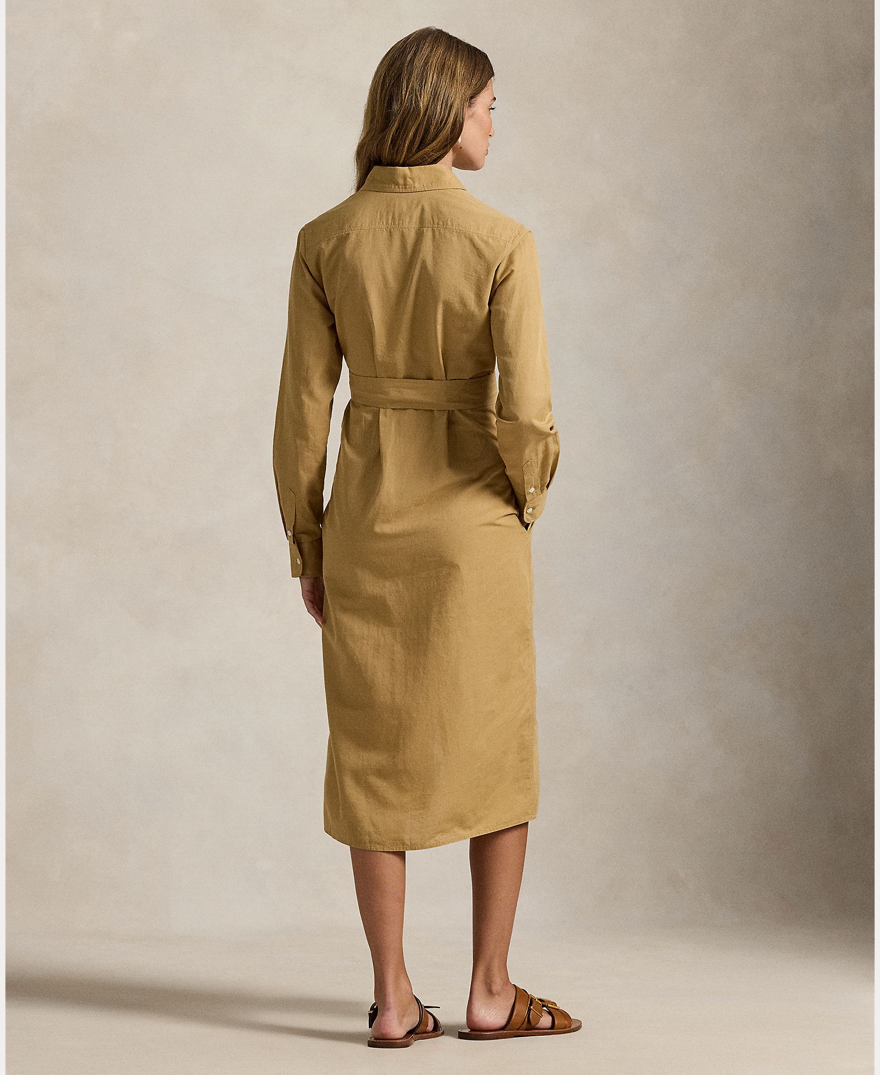 Vestido Camiseiro de Algodão e Linho Caramelo-4