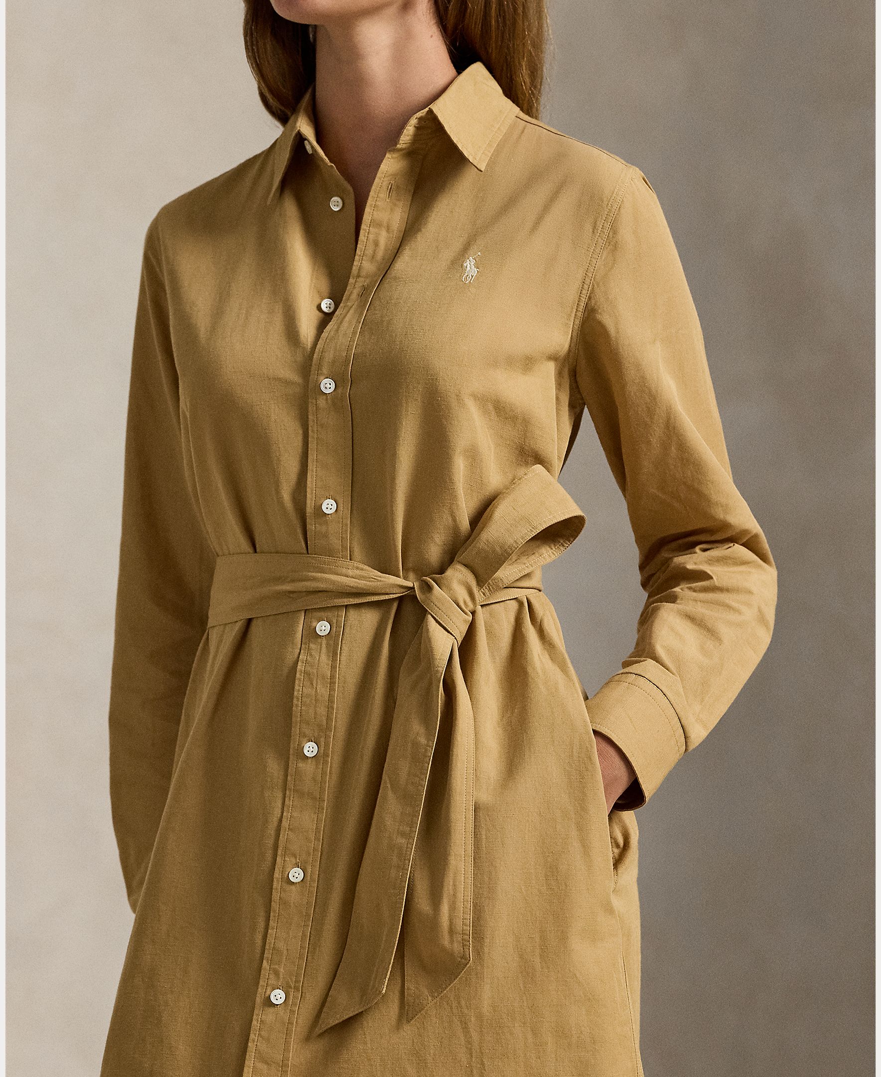 Vestido Camiseiro de Algodão e Linho Caramelo-5