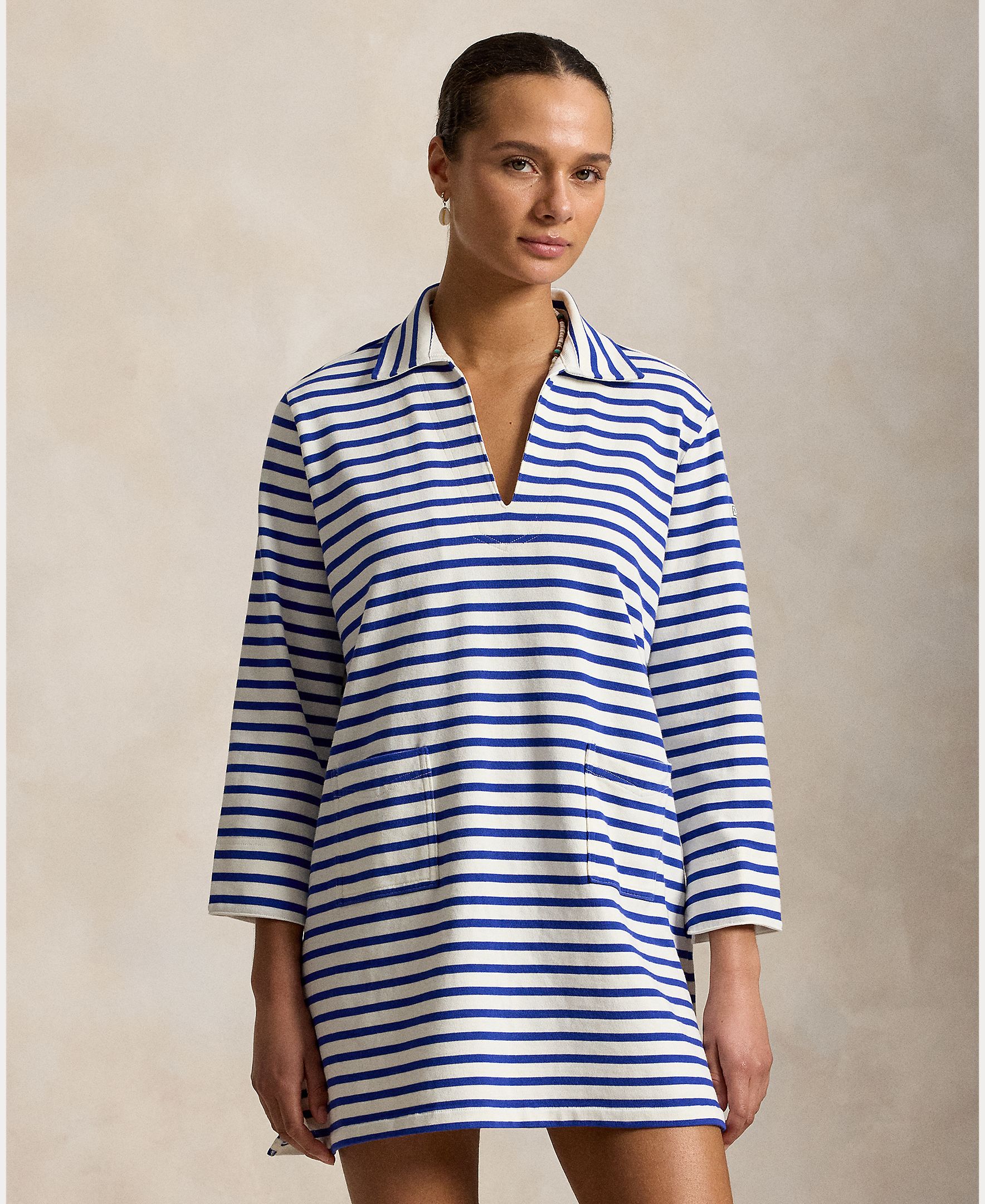 Vestido Curto de Algodão com Estampado Azul/Branco-3