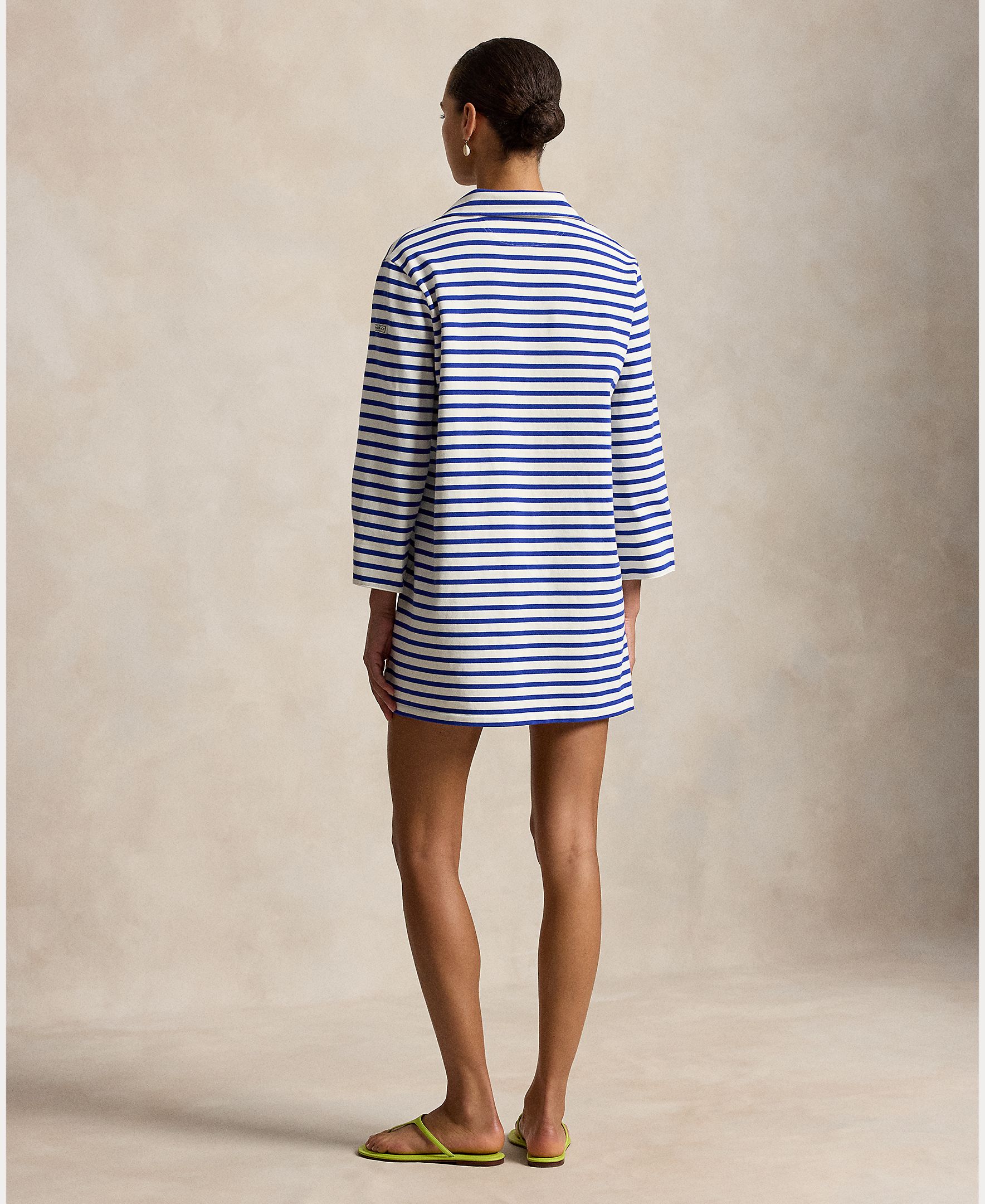 Vestido Curto de Algodão com Estampado Azul/Branco-4