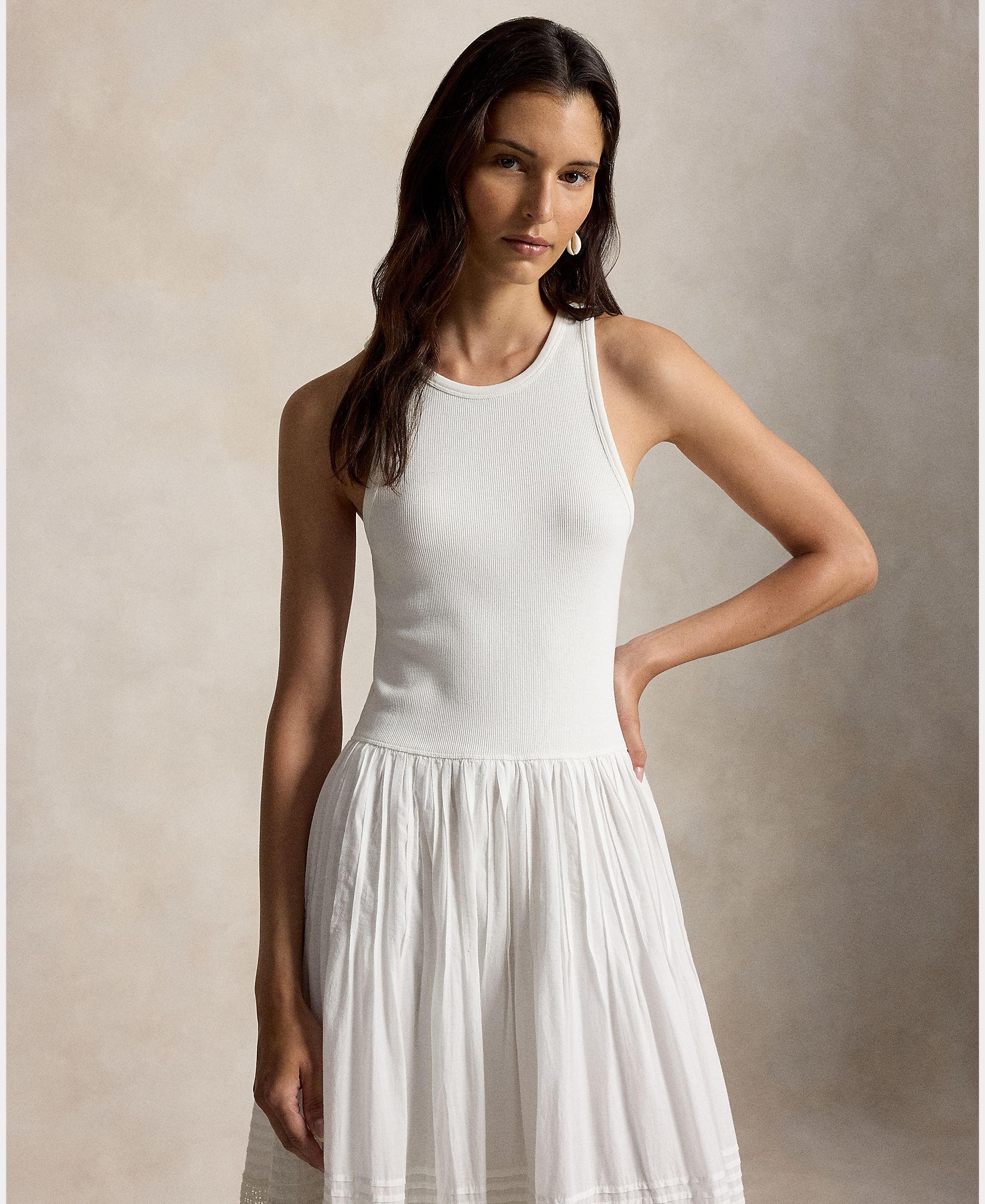 Vestido Comprido de Algodão sem Mangas Branco-4