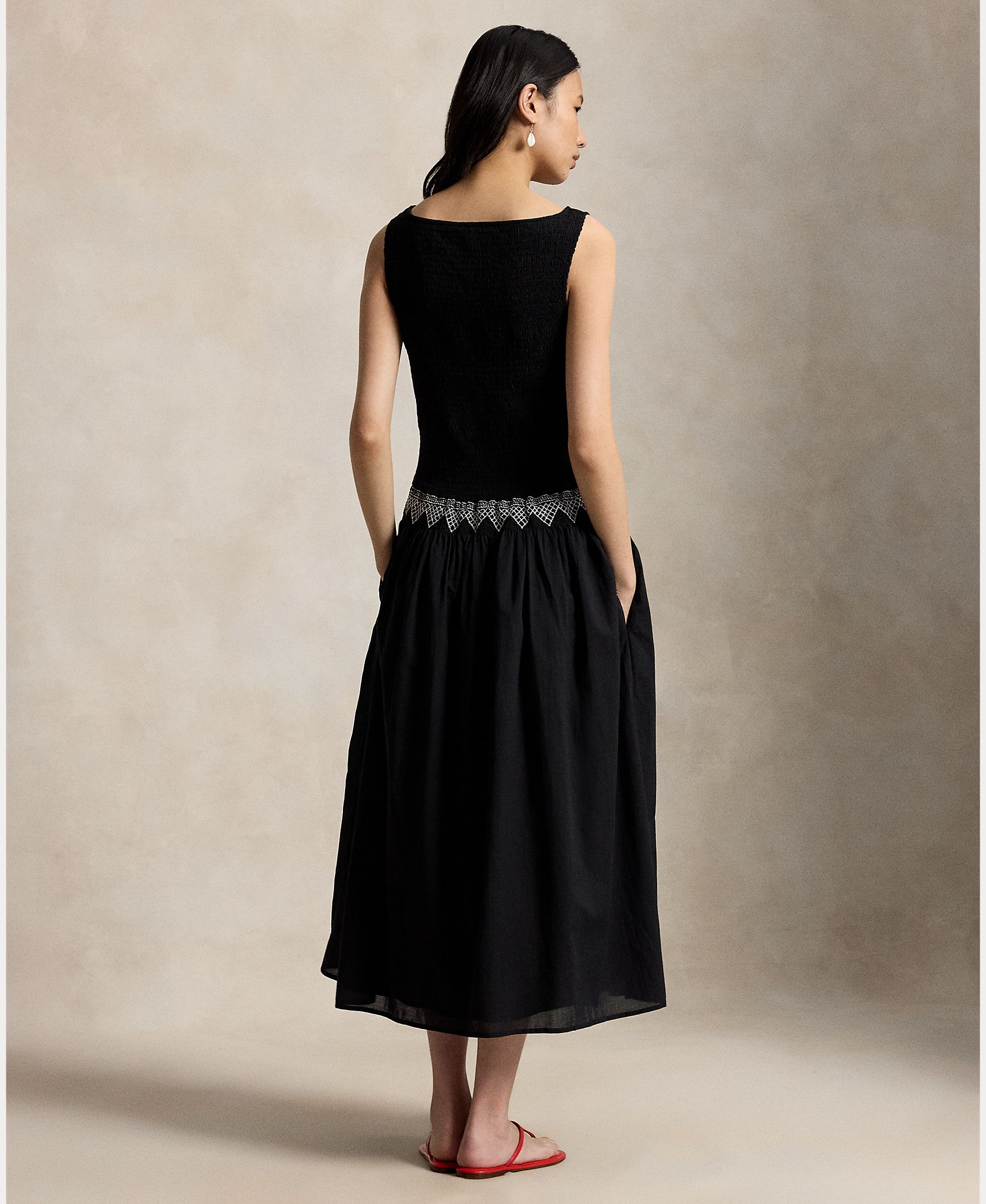 Vestido Comprido de Algodão sem Mangas Preto-2