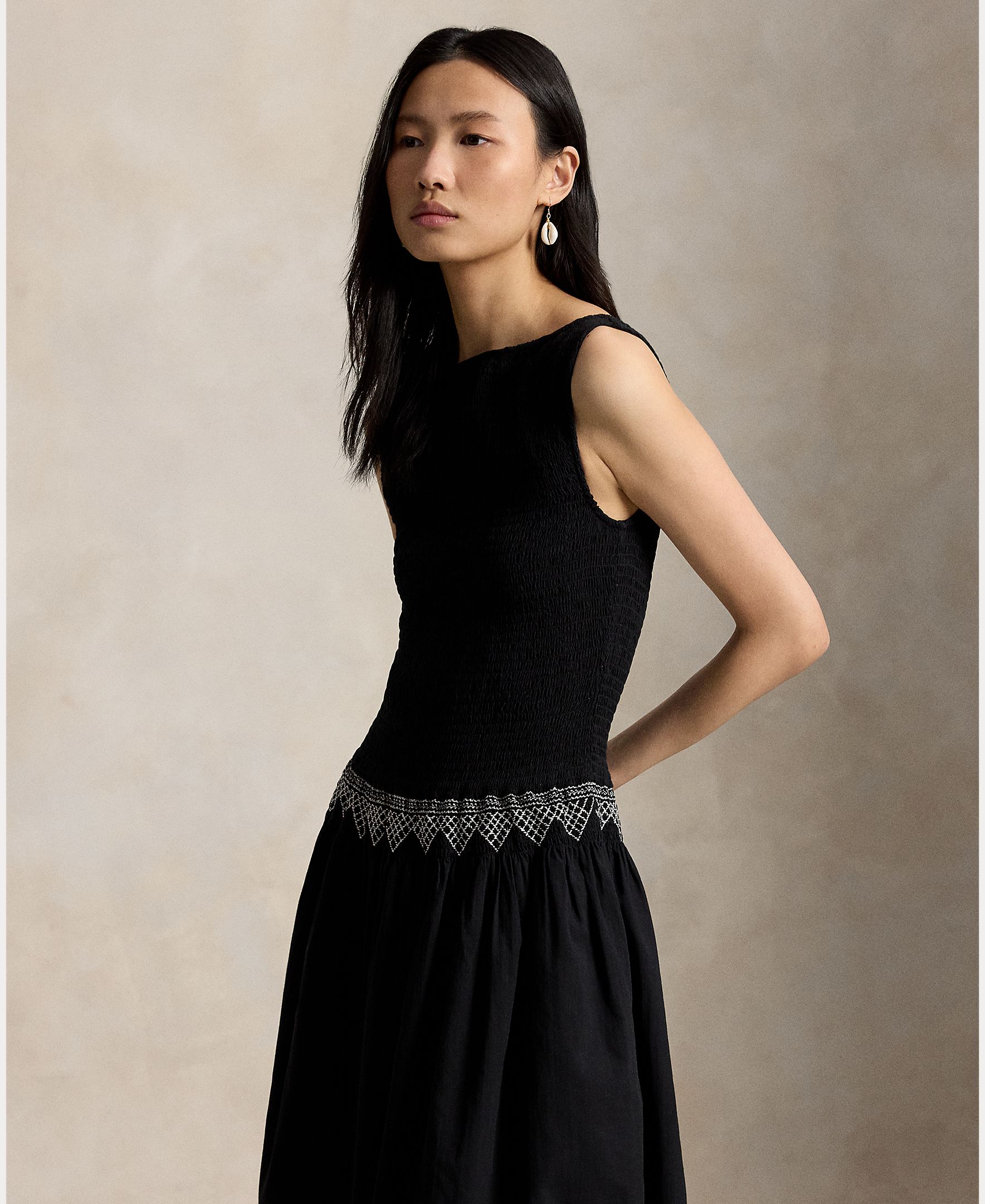 Vestido Comprido de Algodão sem Mangas Preto-3