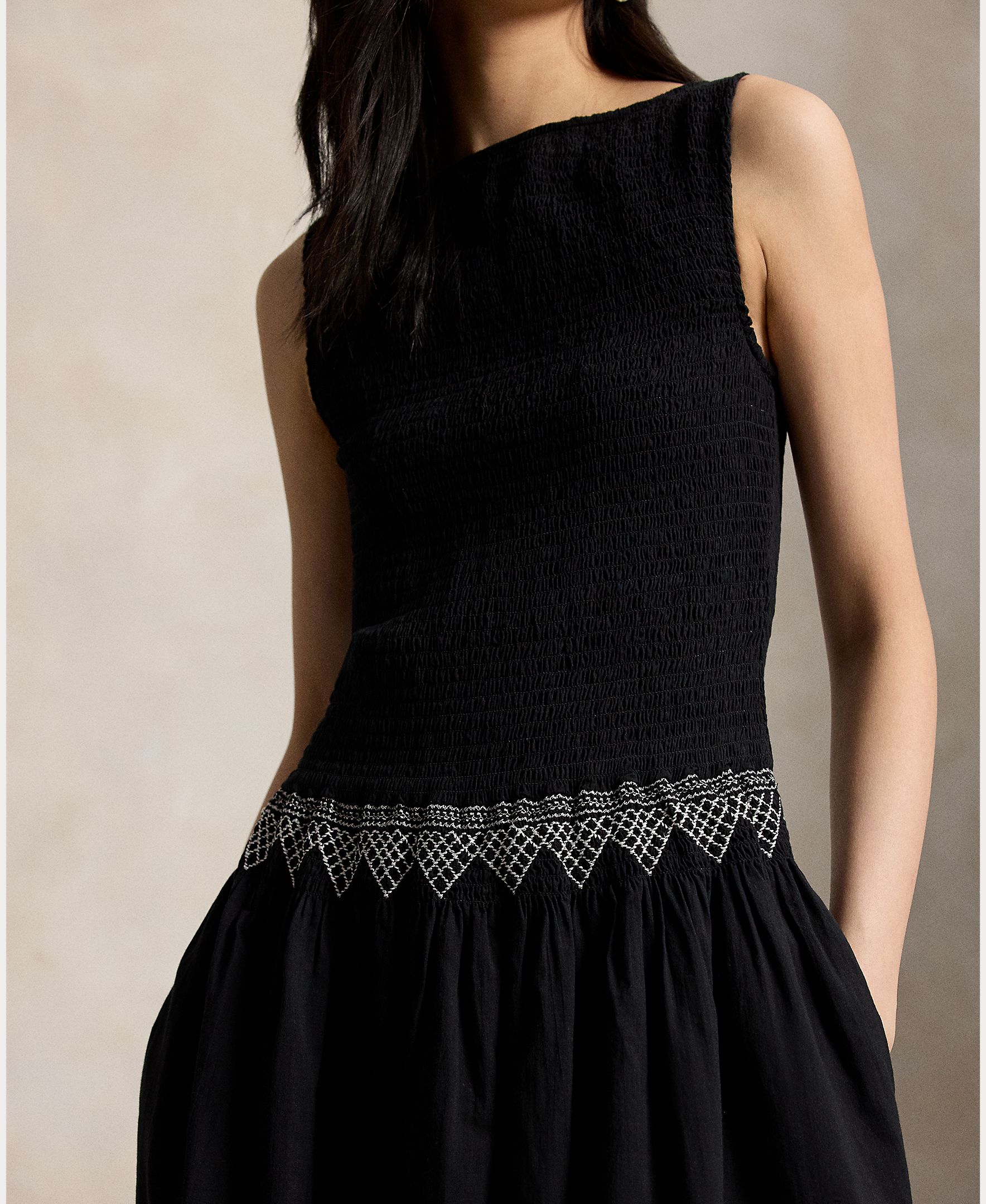 Vestido Comprido de Algodão sem Mangas Preto-4