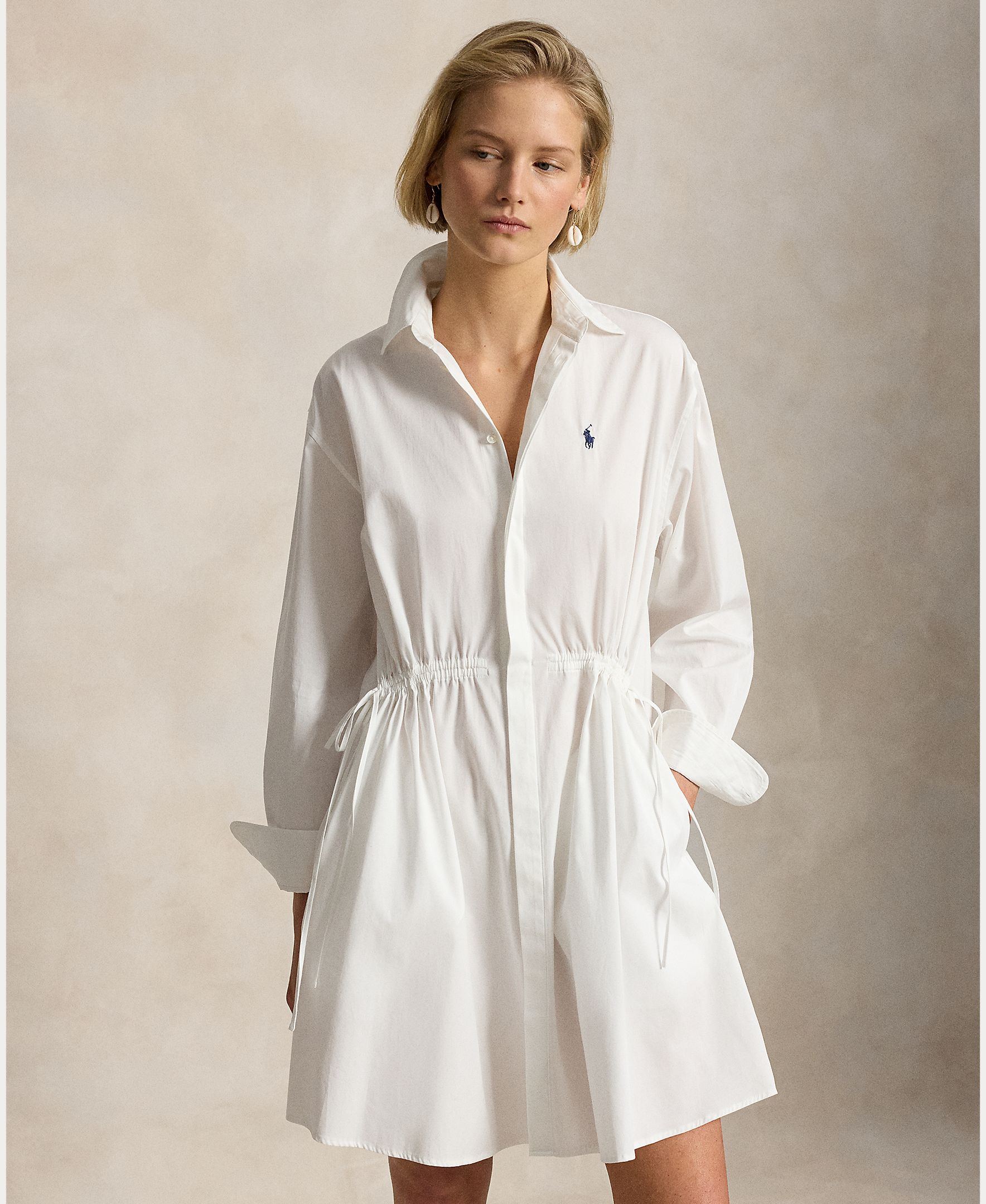 Vestido Camiseiro Curto de Algodão Branco-3