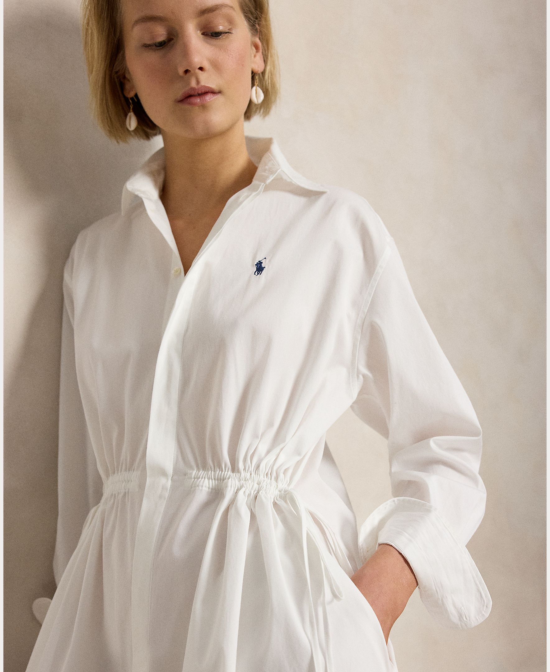 Vestido Camiseiro Curto de Algodão Branco-5