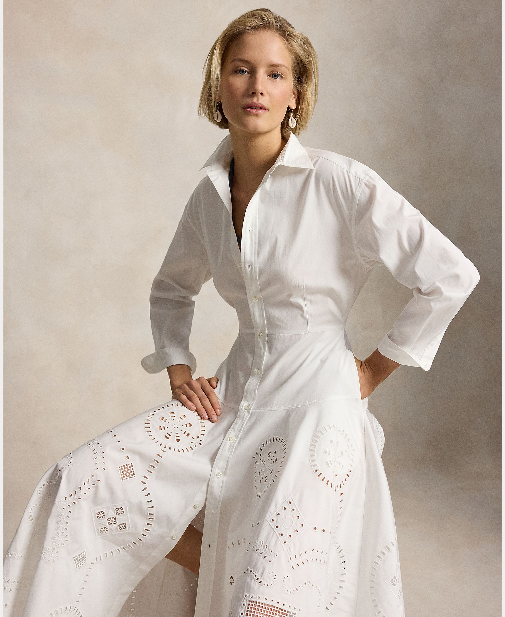 Vestido Camiseiro Midi de Algodão Branco-4