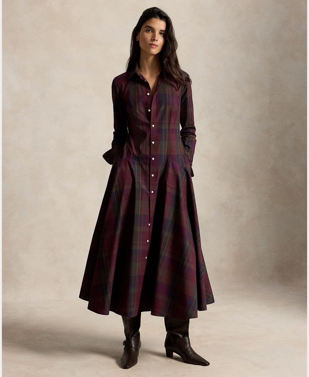 Imagen 0 de Vestido midi camisero de cuadros Multicolor