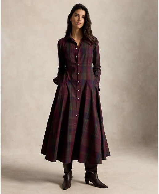 Vestido midi camisero de cuadros