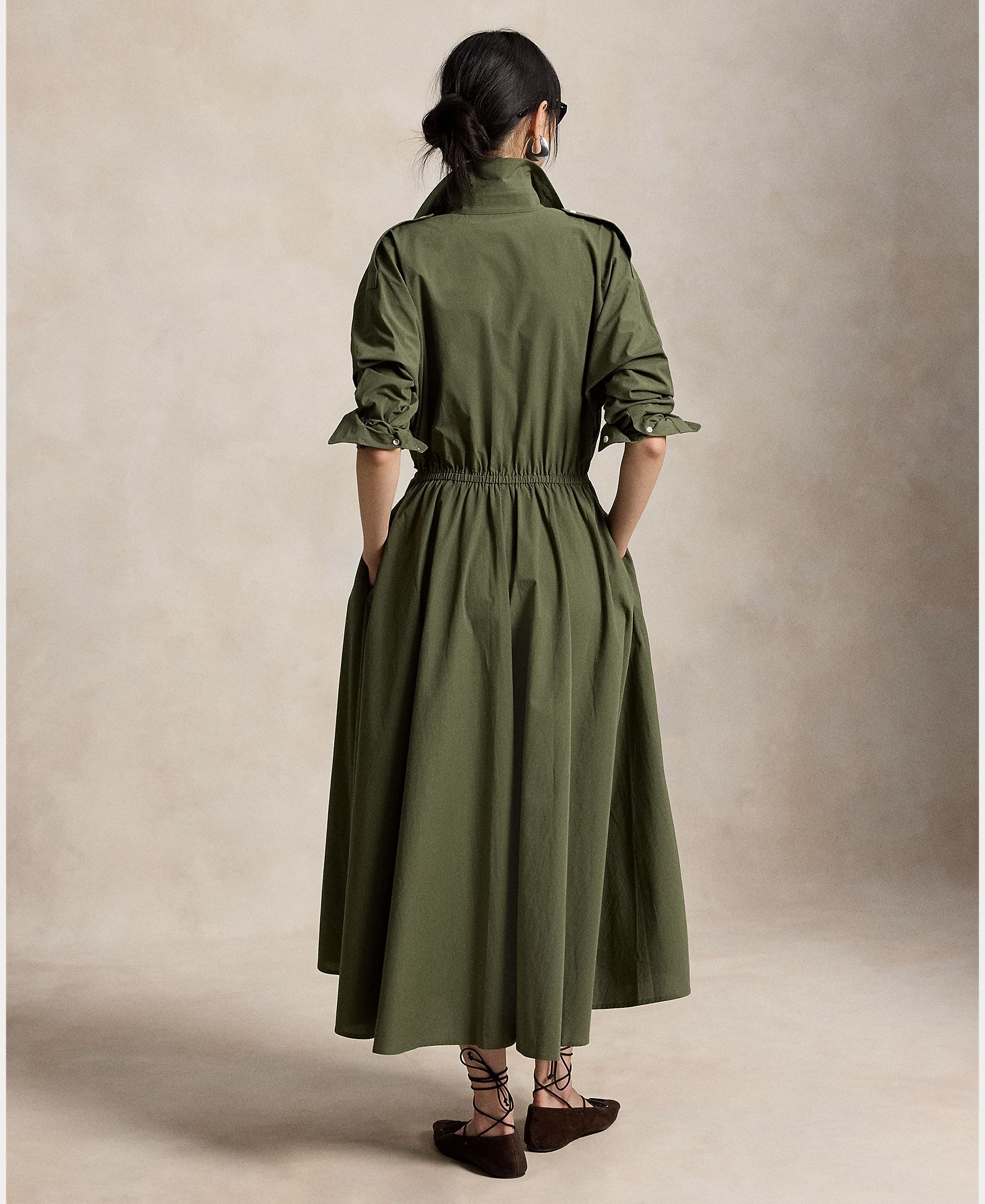Vestido Camiseiro Midi de Algodão Verde-militar-4