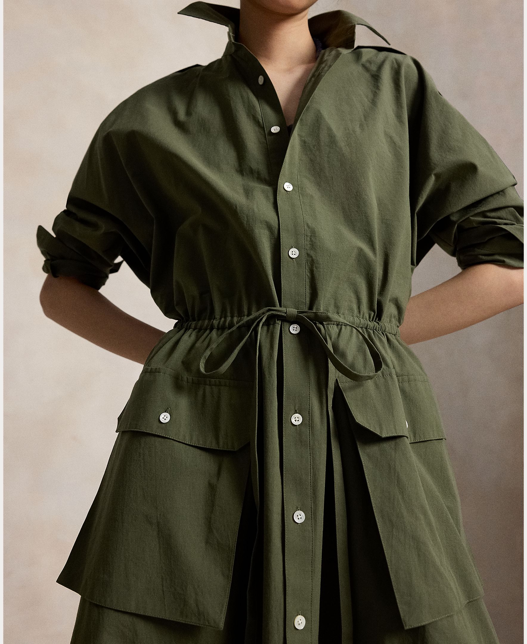 Vestido Camiseiro Midi de Algodão Verde-militar-5