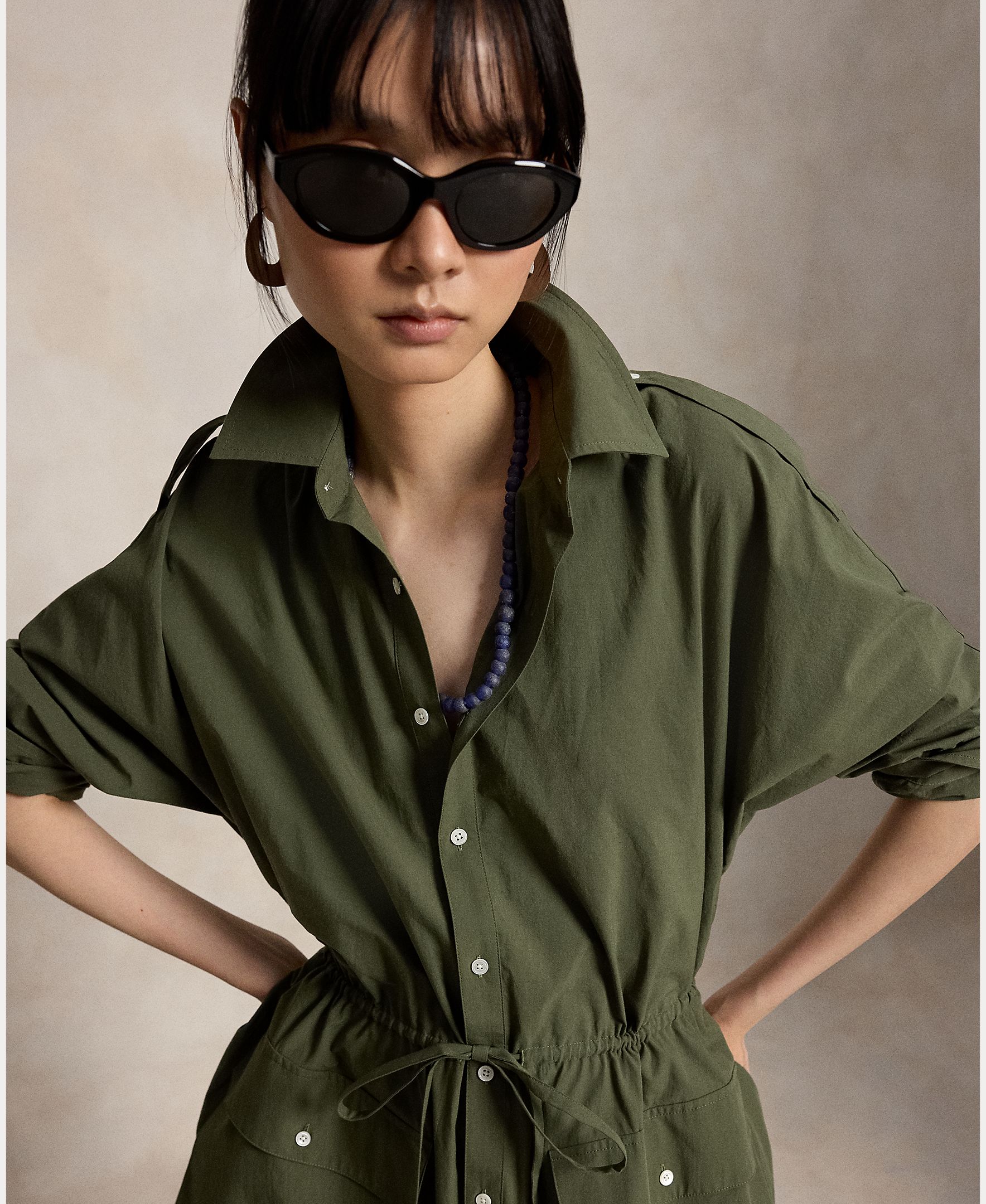 Vestido Camiseiro Midi de Algodão Verde-militar-6